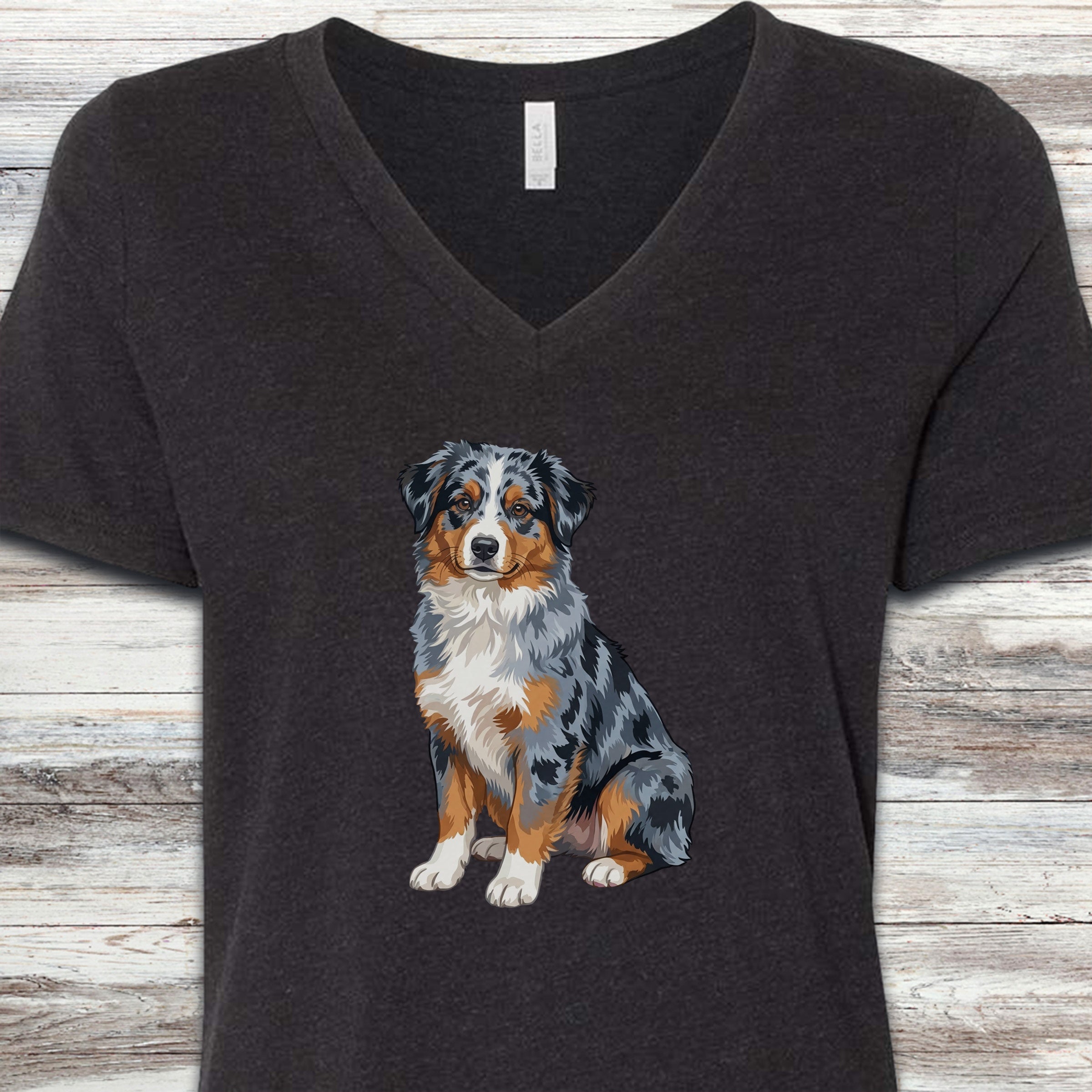Australian Shepherd Merle Watercolor V-Neck Tee - Black Heather