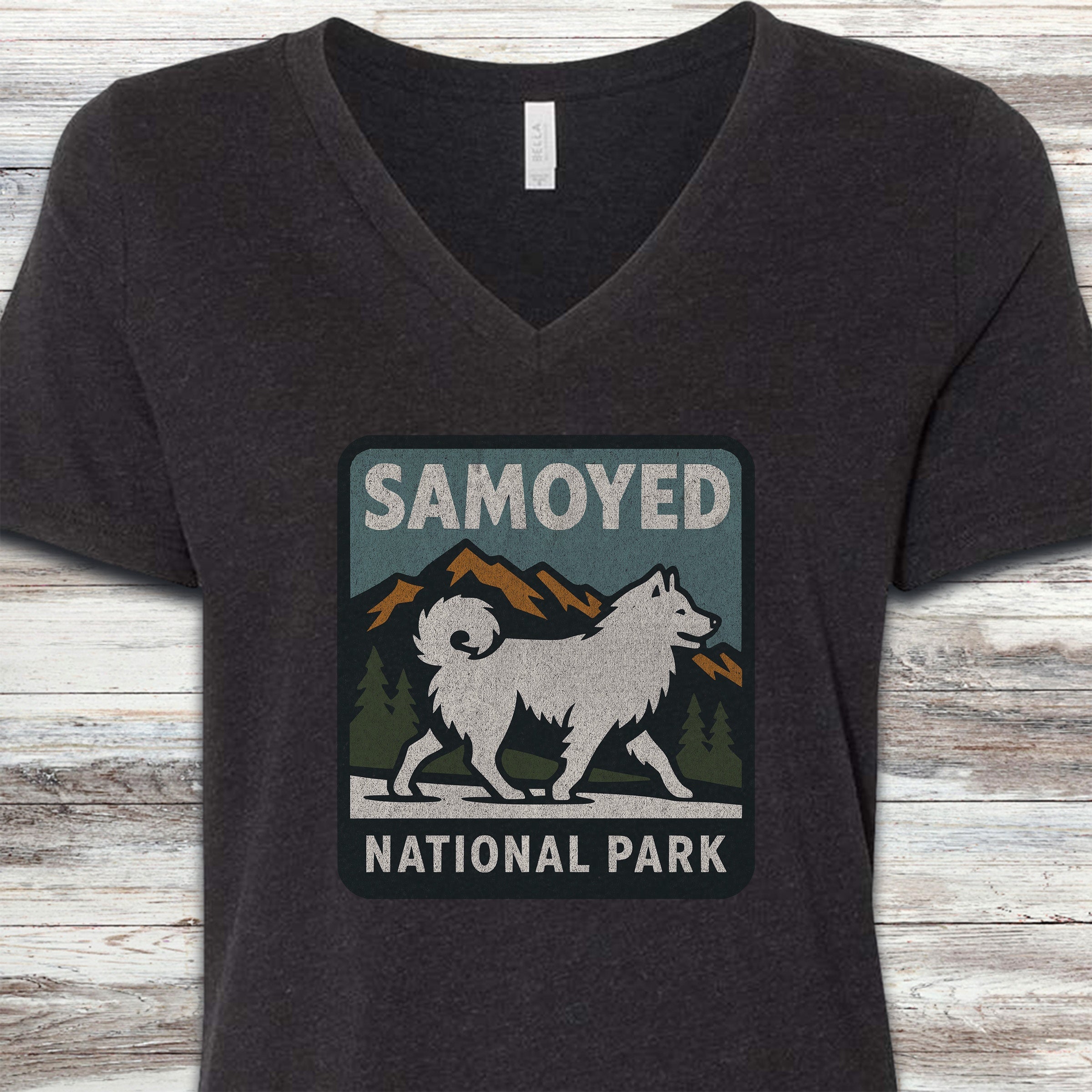 Samoyed National Park V-Neck Tee - Black Heather