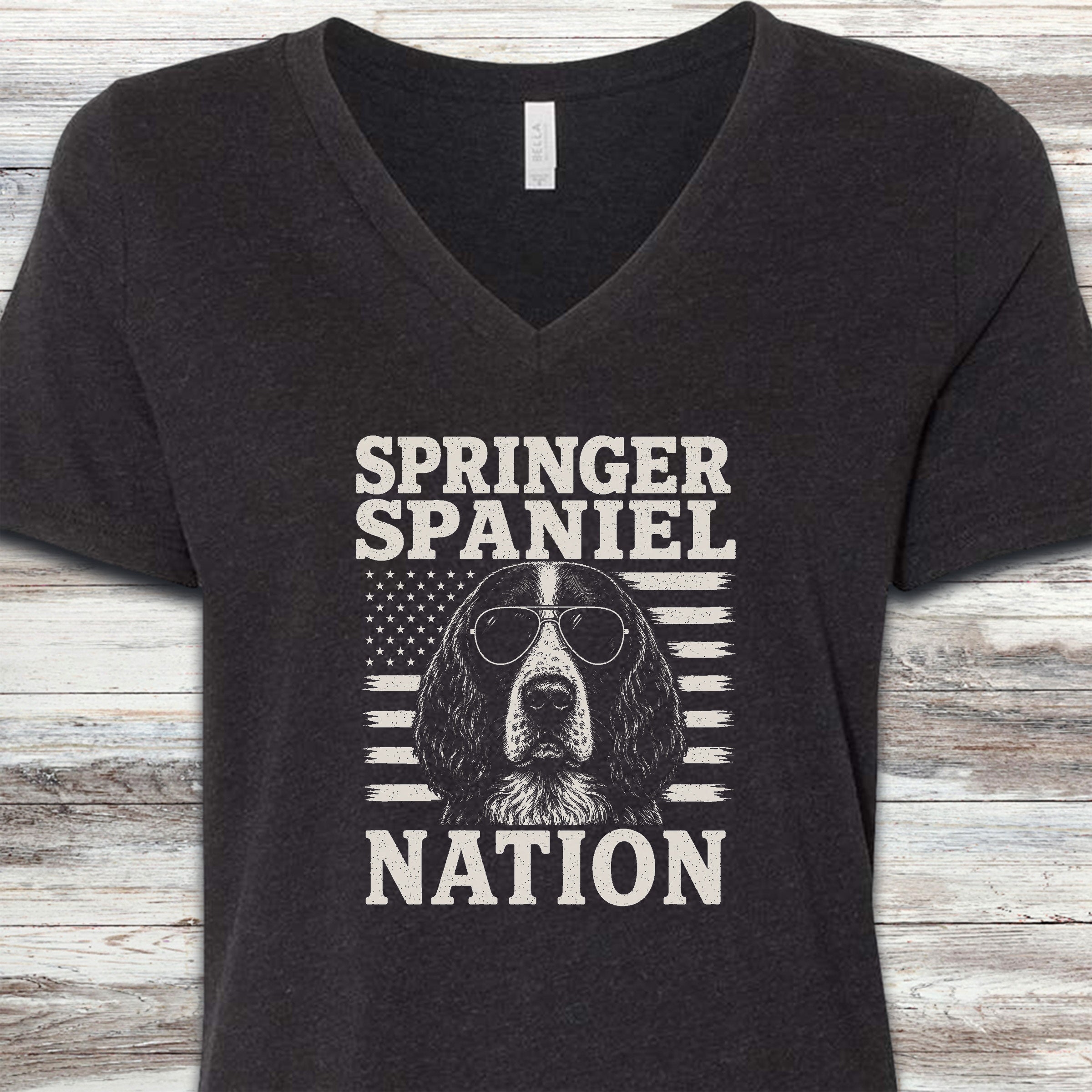 English Springer Spaniel Nation V-Neck Tee - Black Heather