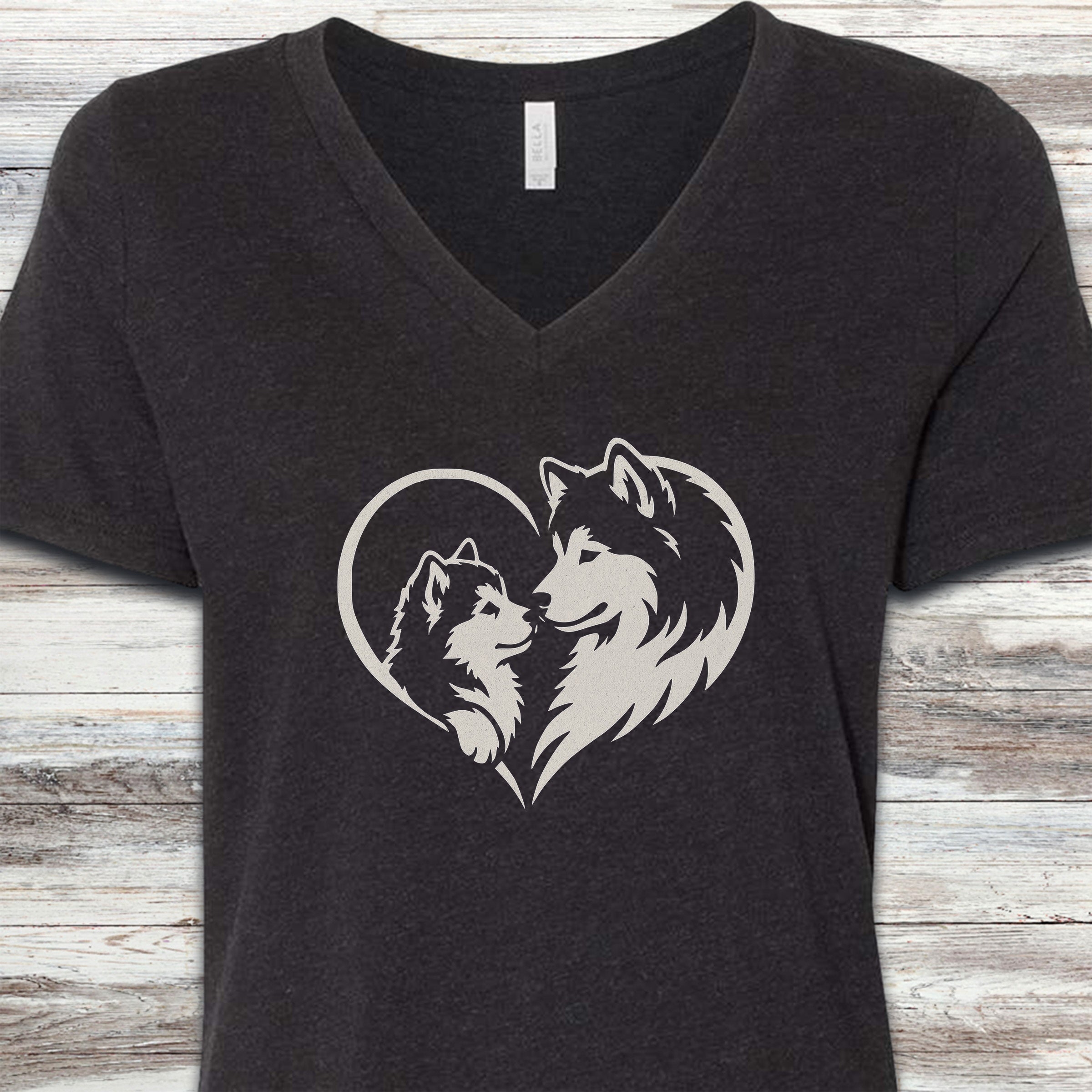 Alaskan Malamute Heart Bond V-Neck Tee - Black Heather