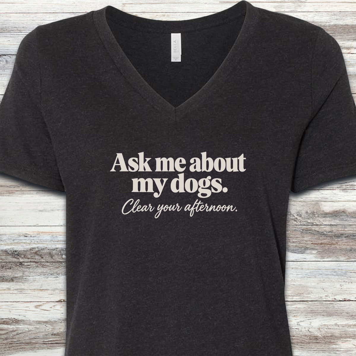 Ask Me About My Dogs V-Neck Tee - Black Heather