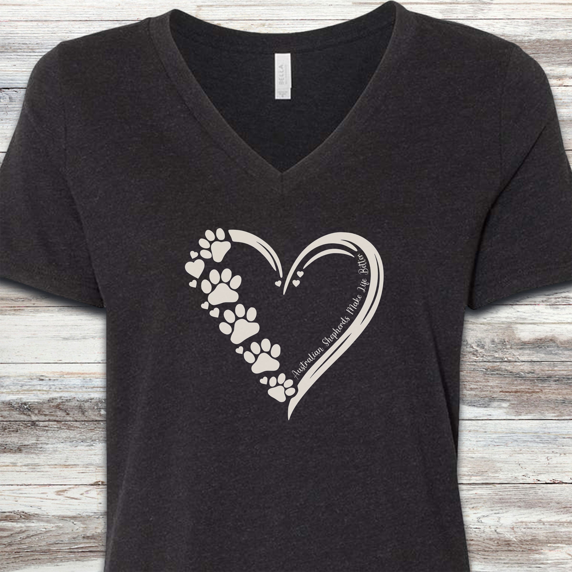 Australian Shepherd Loyal Heart V-Neck Tee - Black Heather