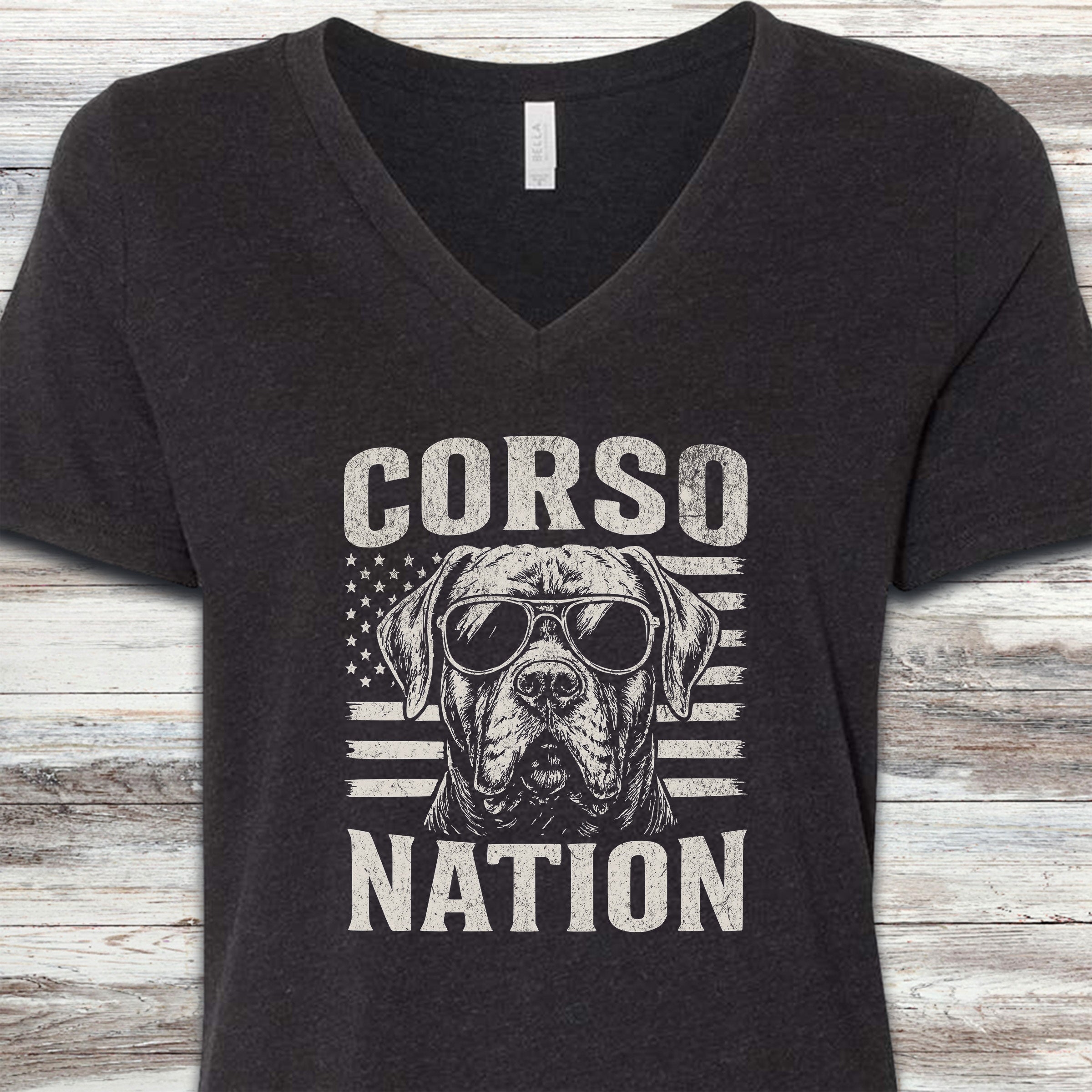 Cane Corso Nation V-Neck Tee - Black Heather