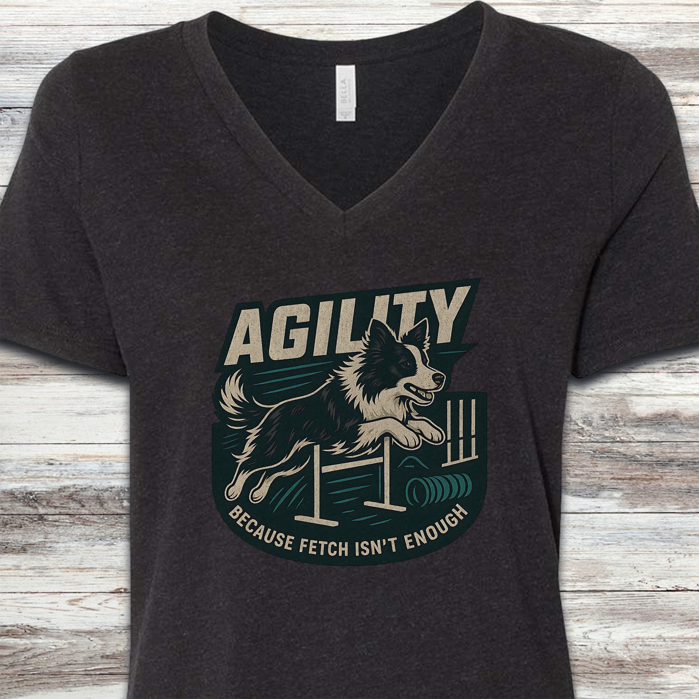 Border Collie Agility V-Neck Tee - Black Heather