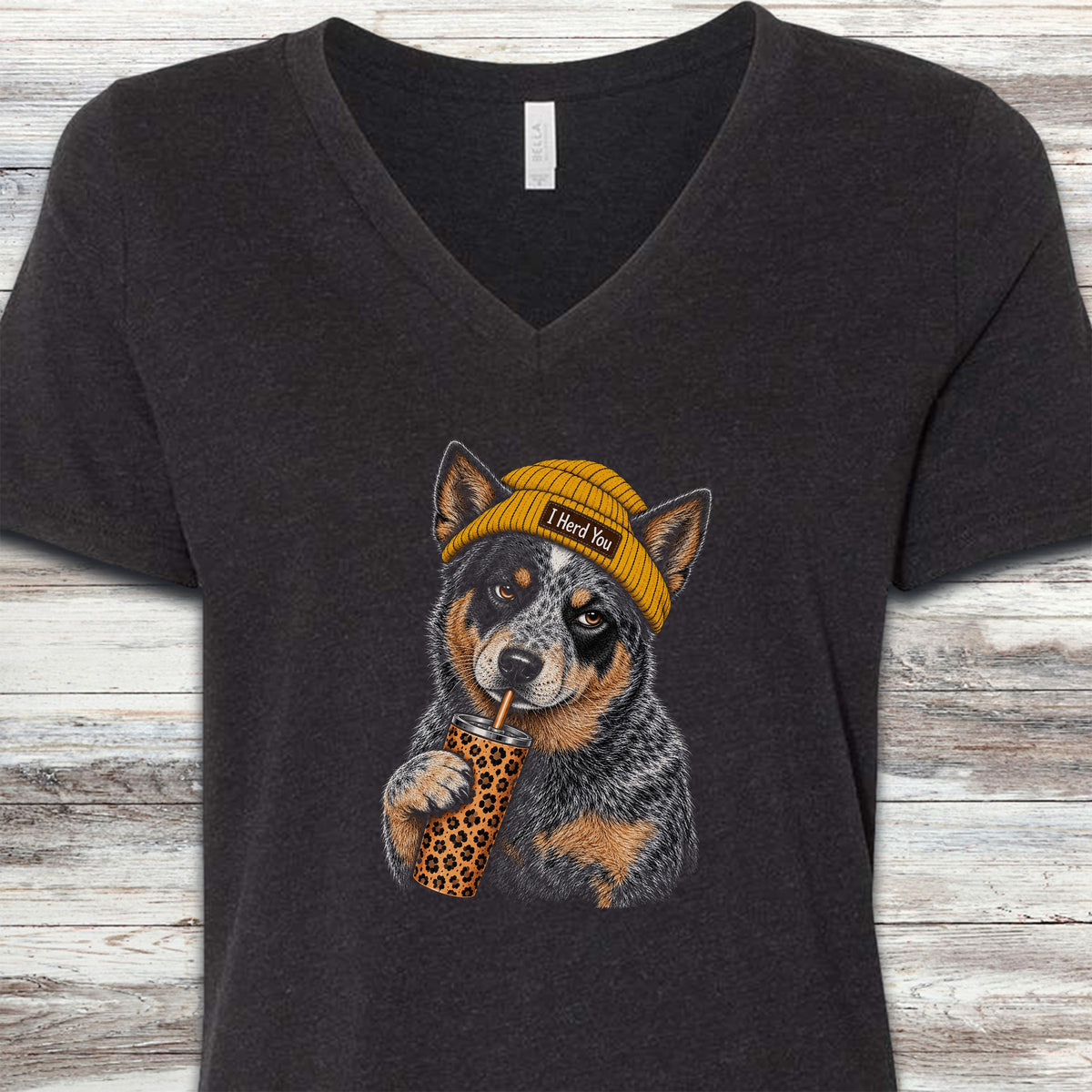 Australian Cattle Dog Herd You Beanie V-Neck Tee - Black Heather