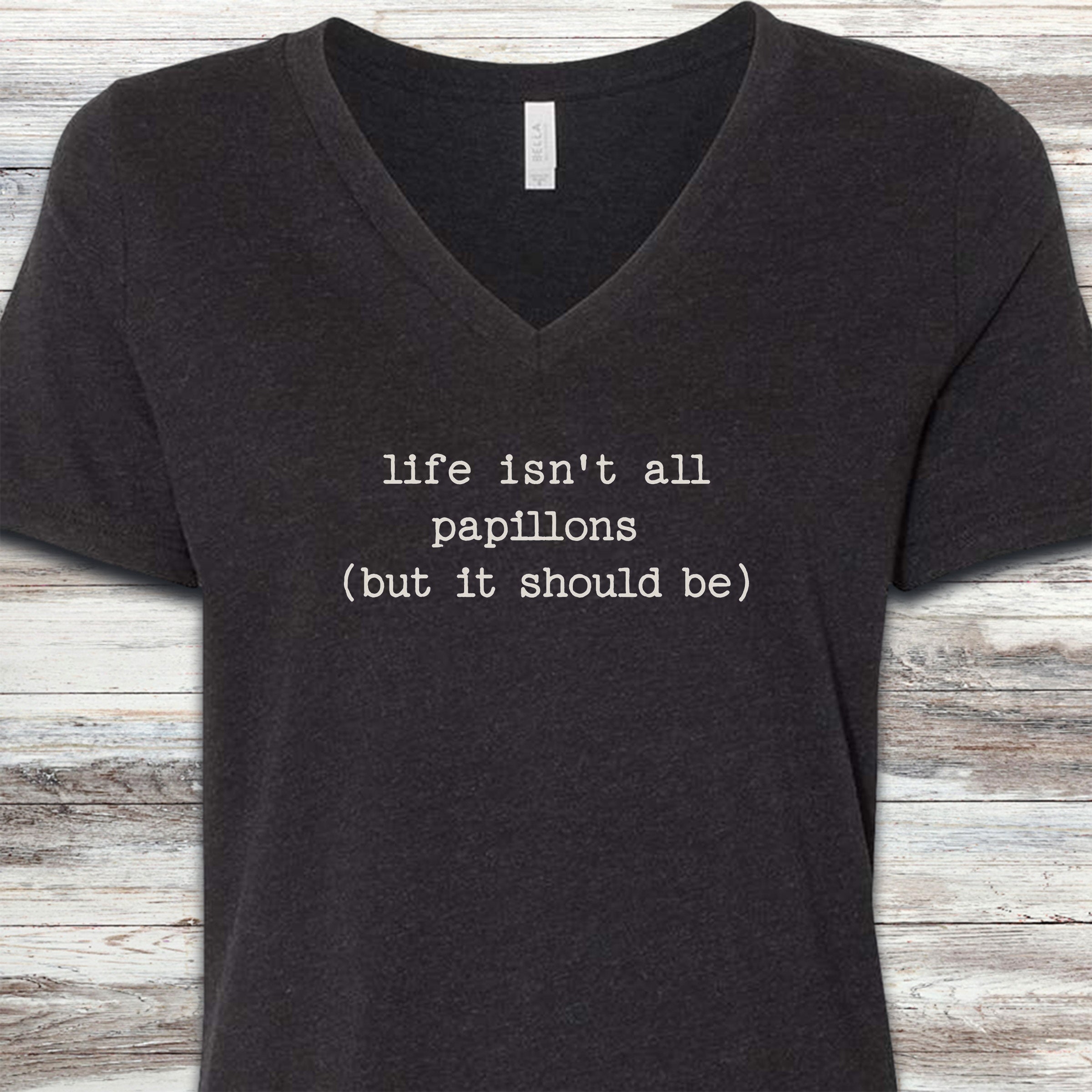 Papillon Life V-Neck Tee - Black Heather