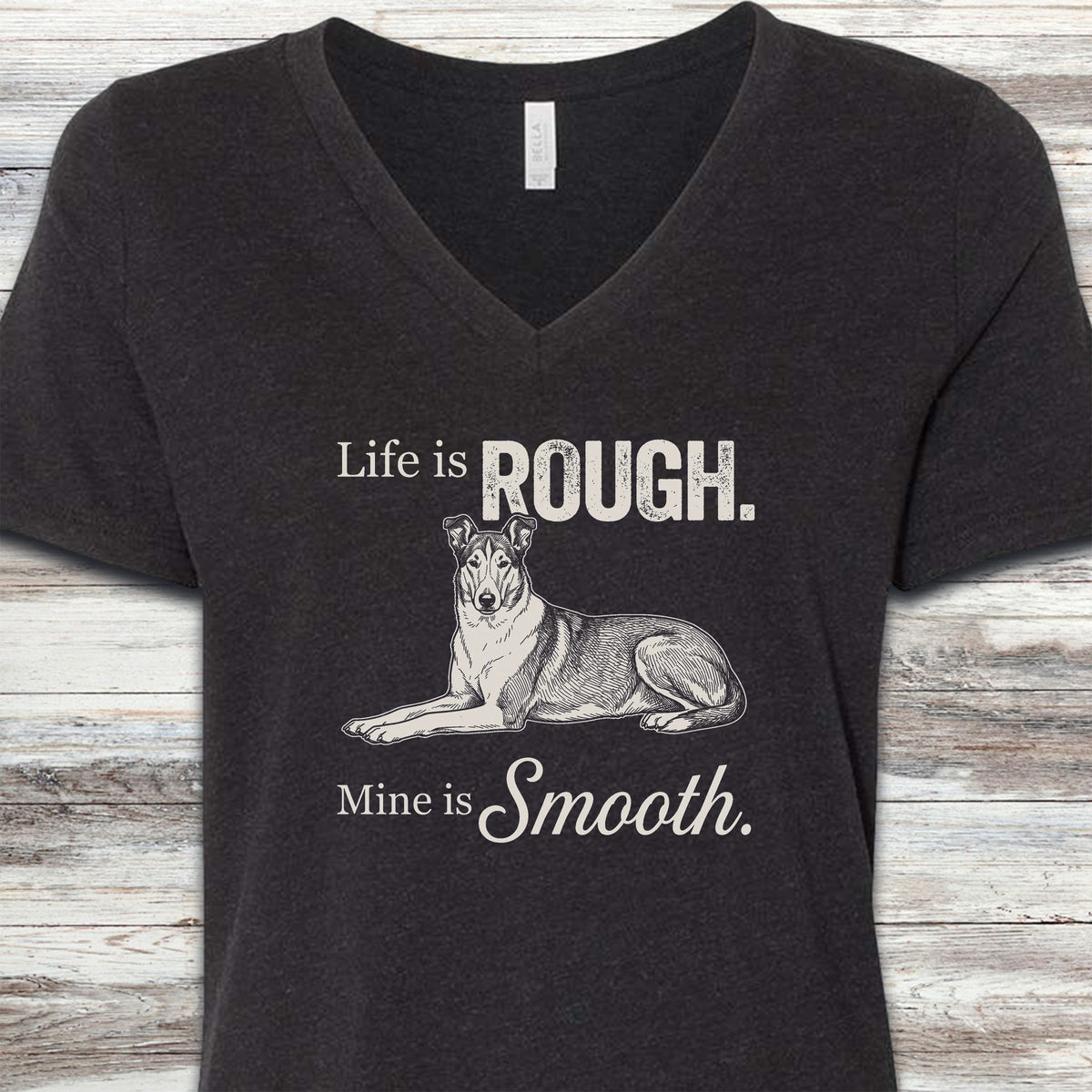 Smooth Collie Rough Life V-Neck Tee - Black Heather