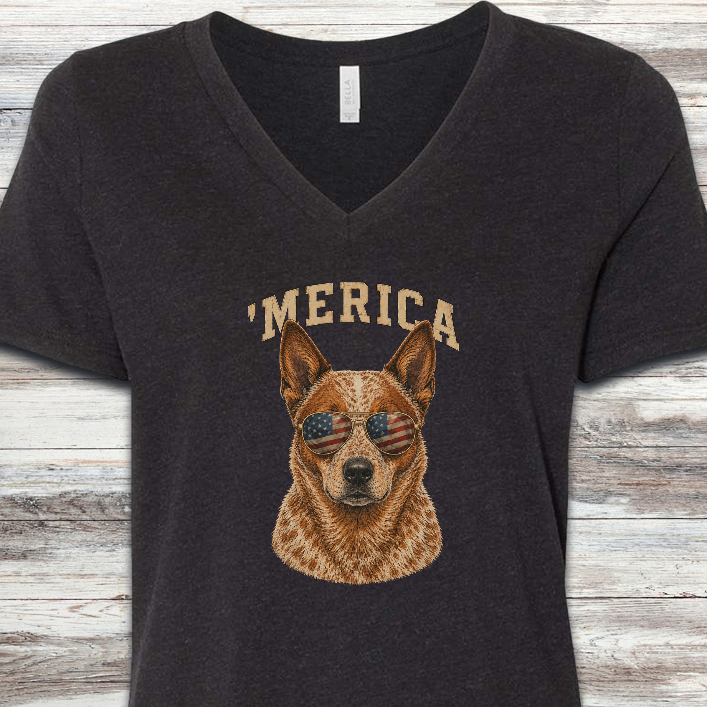 Australian Cattle Dog Red 'Merica V-Neck Tee - Black Heather