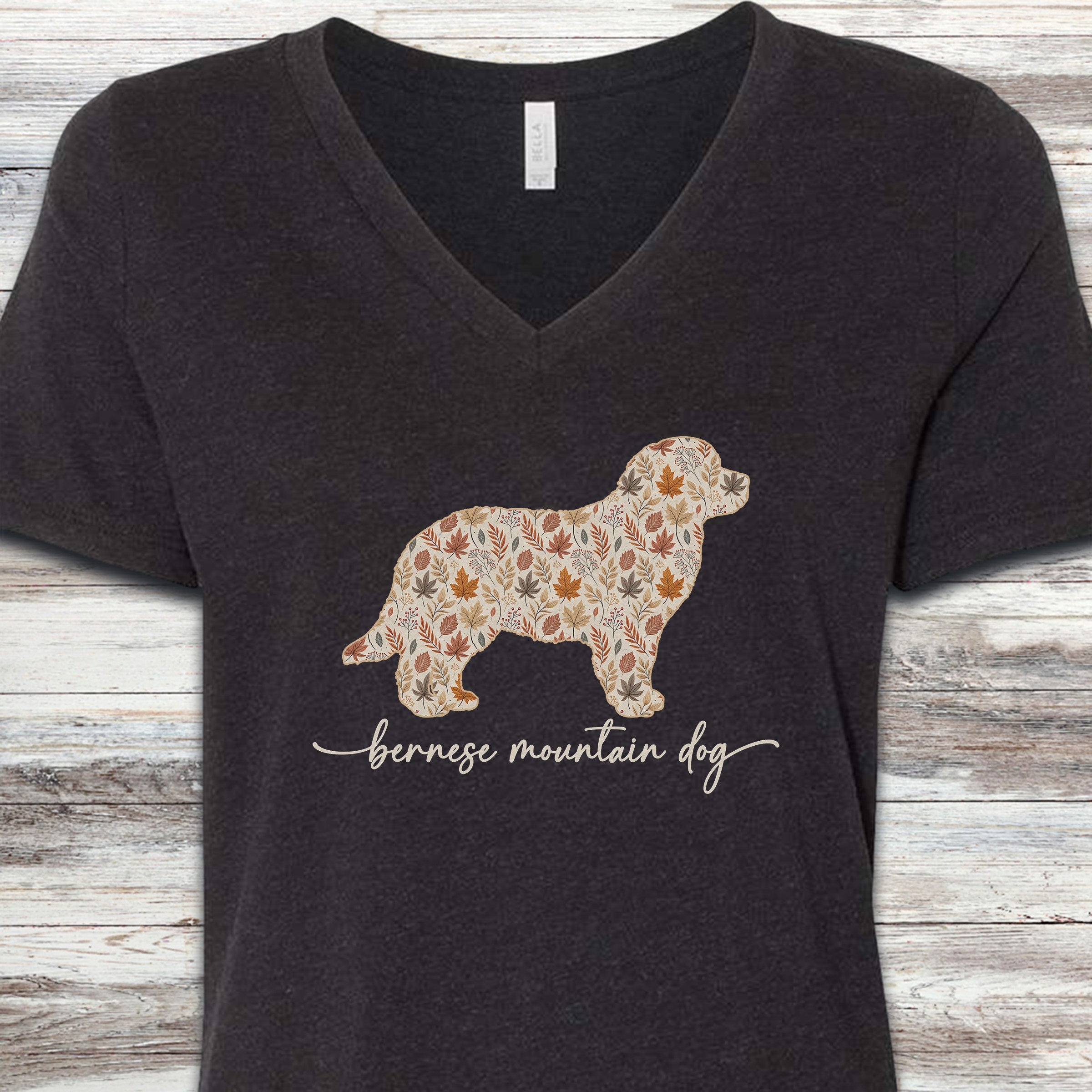 Bernese Mountain Dog Fall V-Neck Tee - Black Heather
