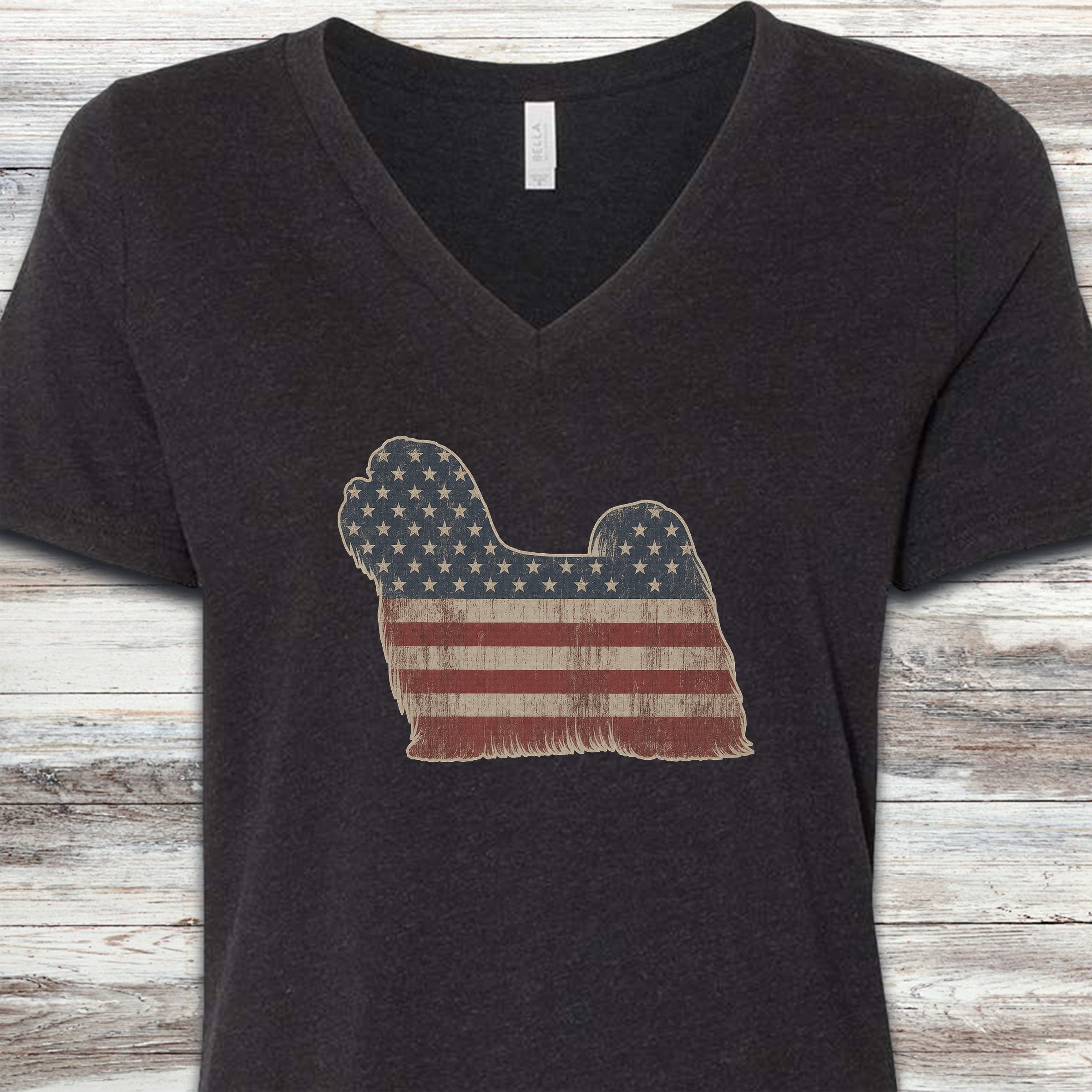 Maltese Vintage USA V-Neck Tee - Black Heather