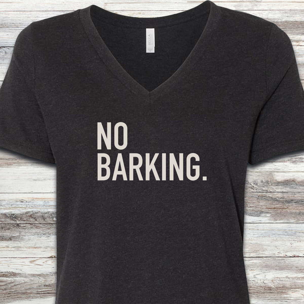 No Barking V-Neck Tee - Black Heather