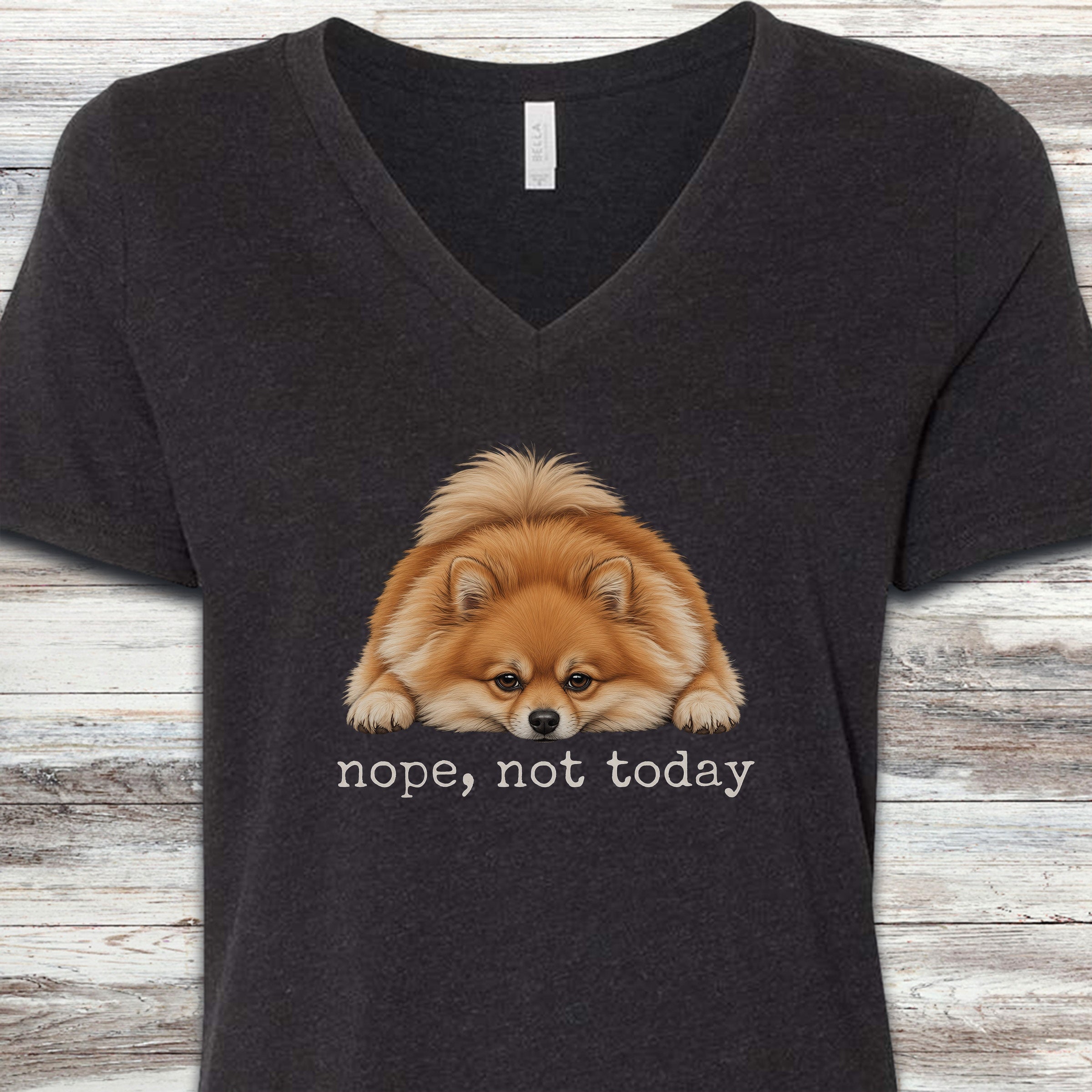 Pomeranian Nope V-Neck Tee - Black Heather