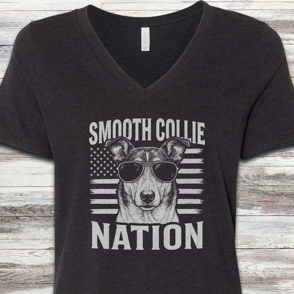 Smooth Collie Nation V-Neck Tee - Black Heather
