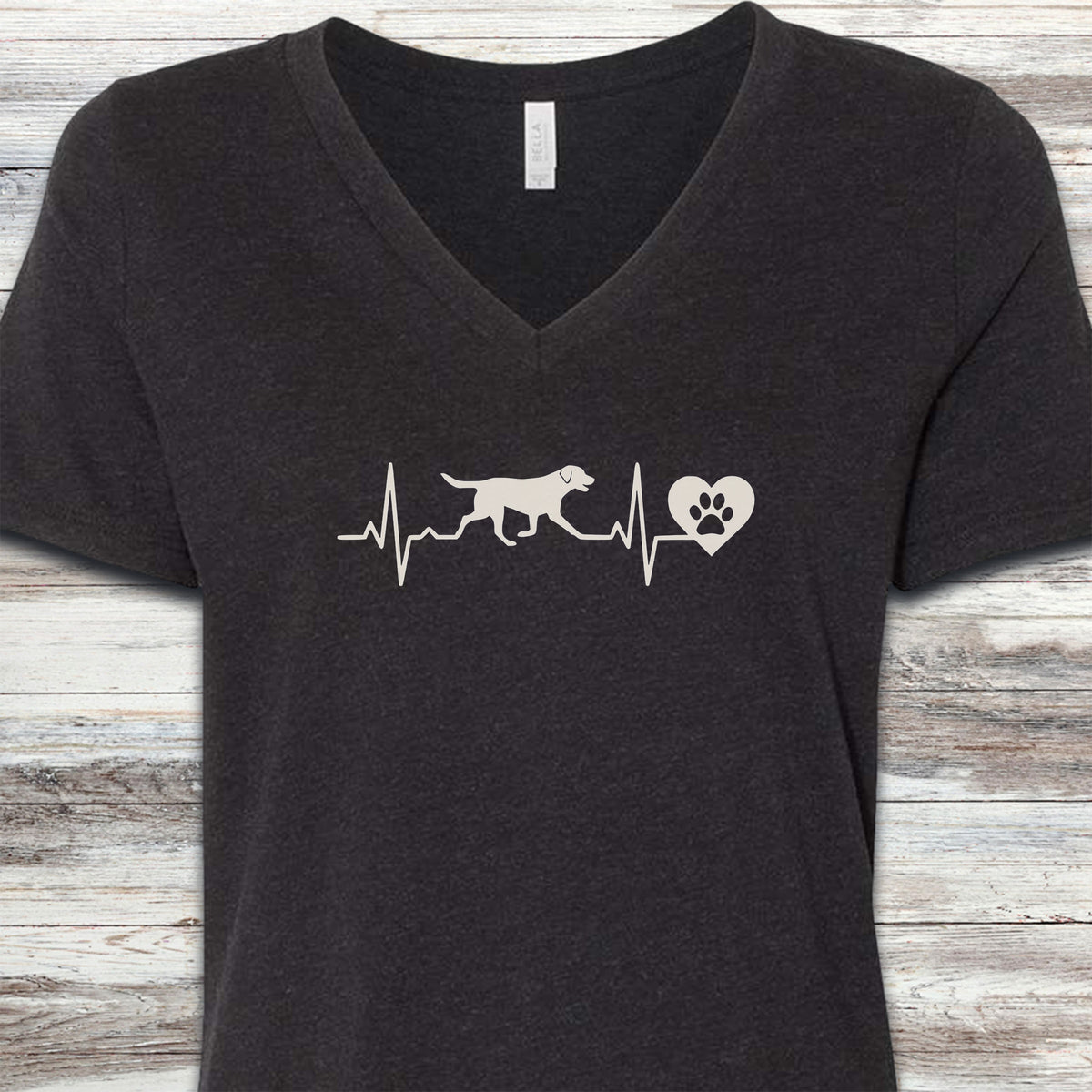 Labrador Retriever Heartbeat V-Neck Tee - Black Heather
