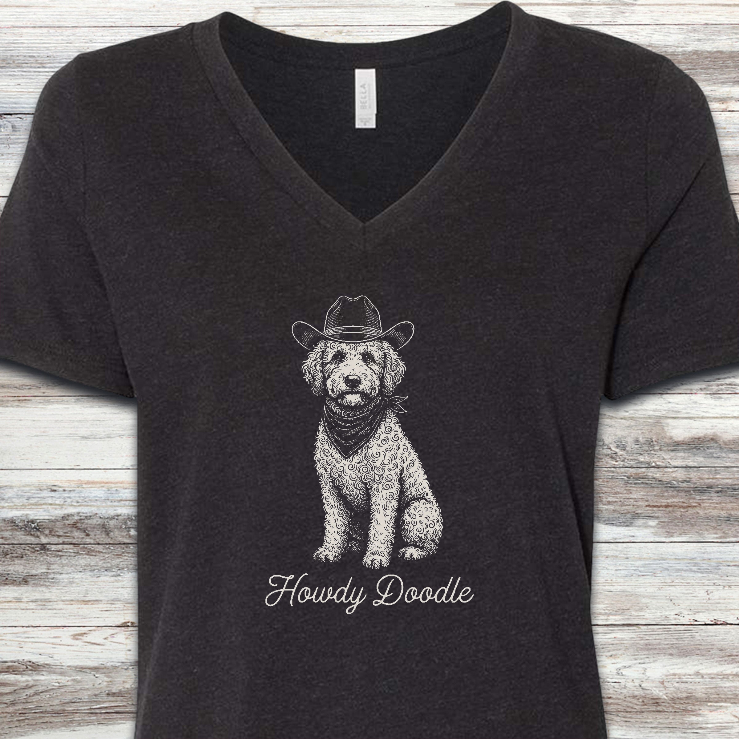 Labradoodle Howdy Doodle V-Neck Tee - Black Heather