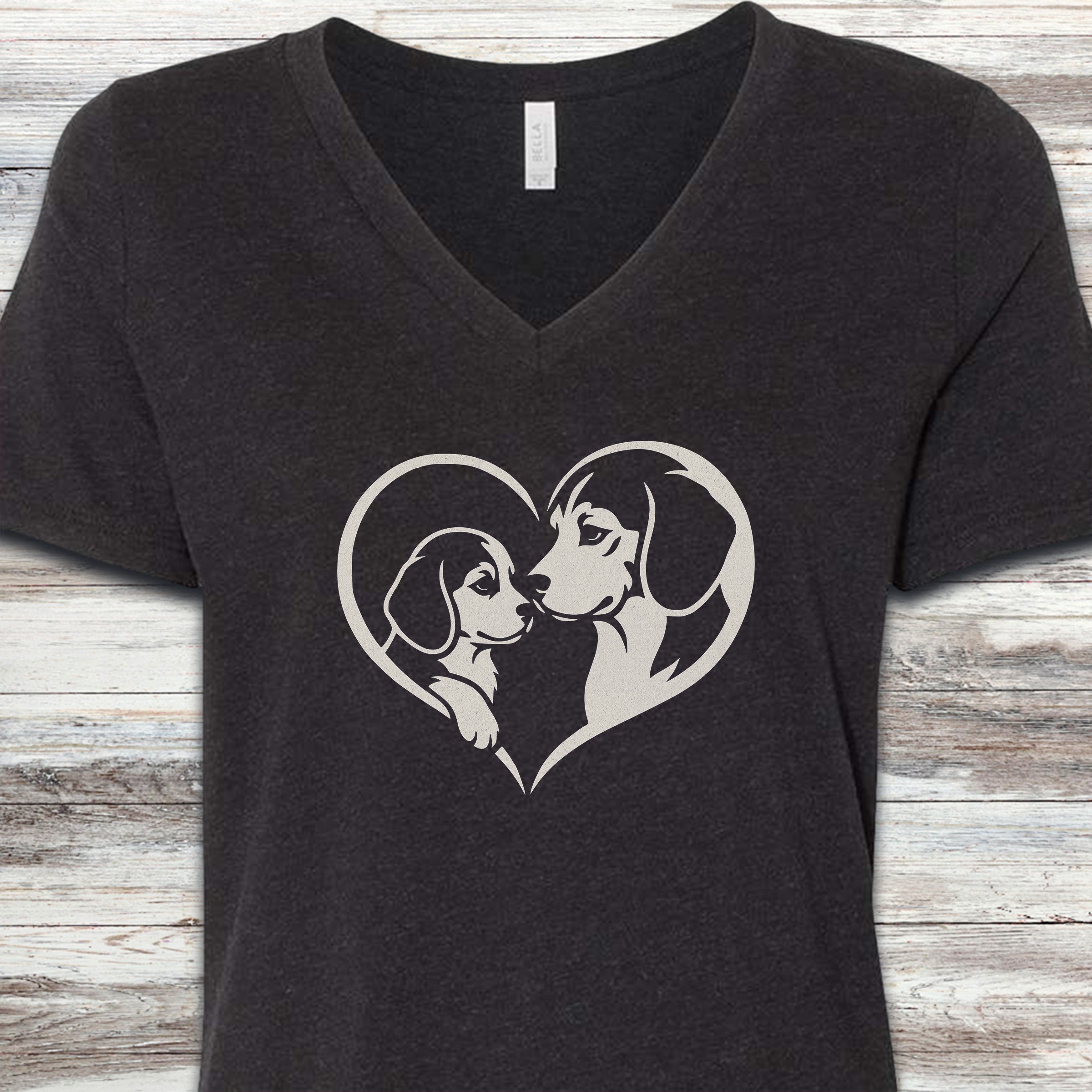 Beagle Heart Bond V-Neck Tee - Black Heather