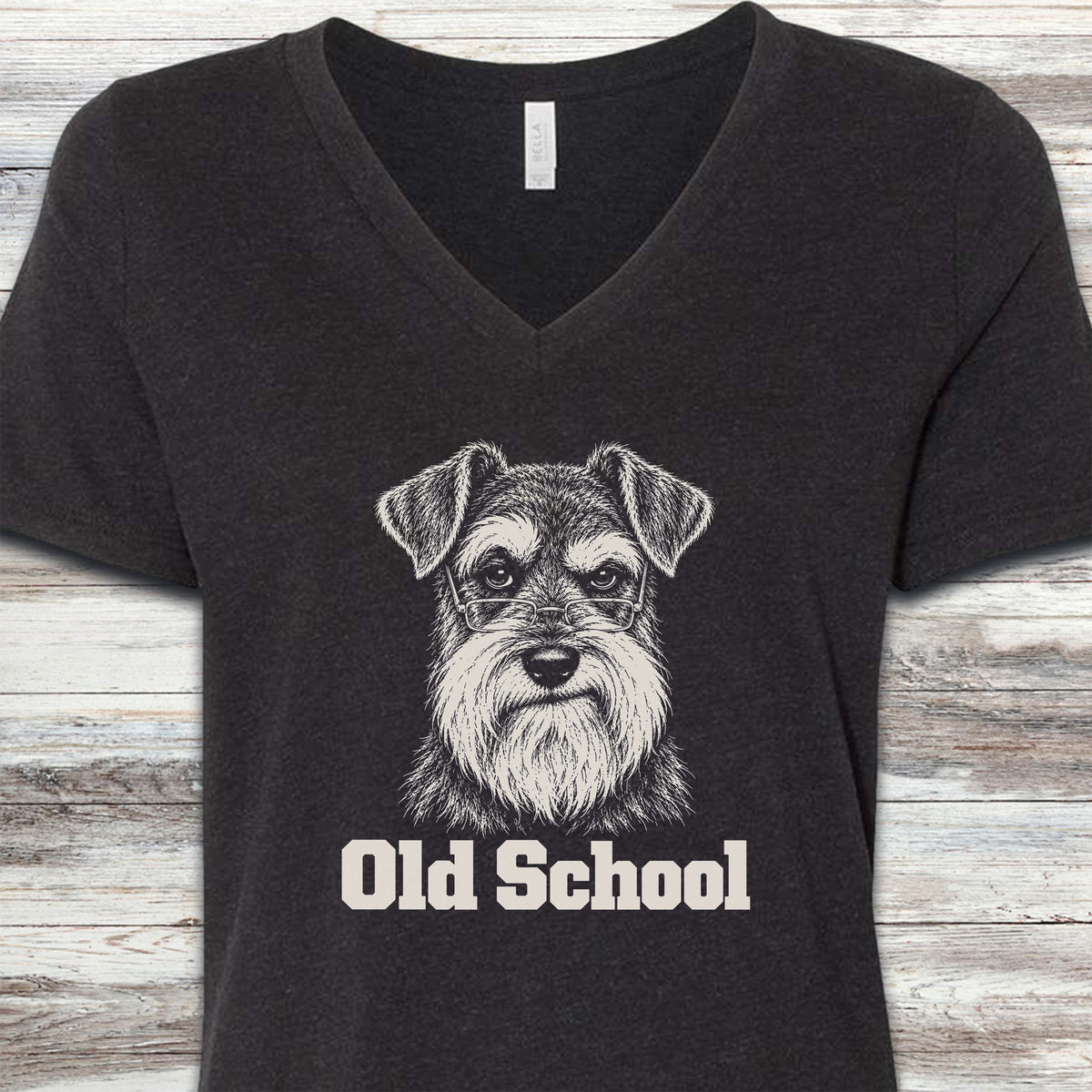 Schnauzer Old School V-Neck Tee - Black Heather