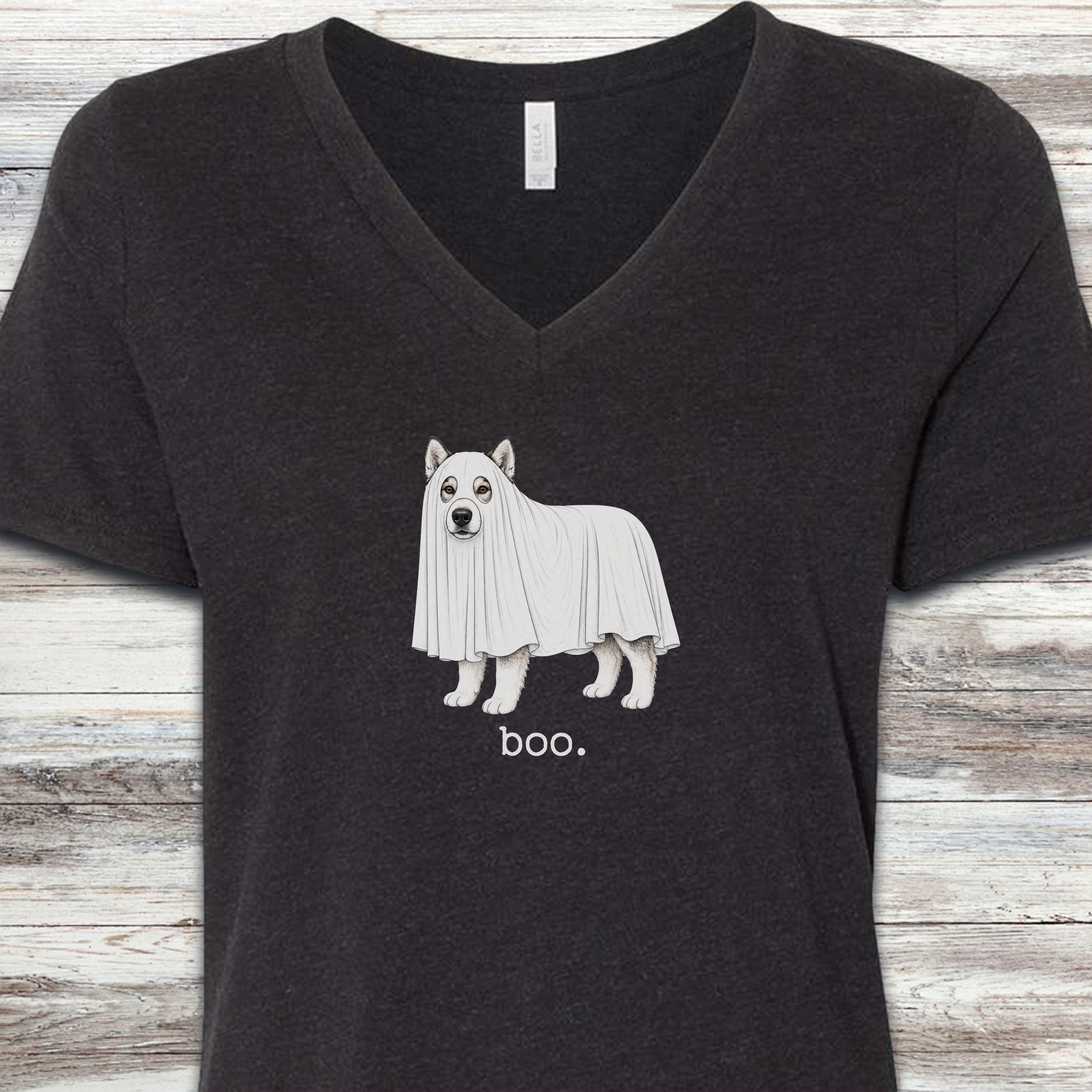 Alaskan Malamute Boo V-Neck Tee - Black Heather