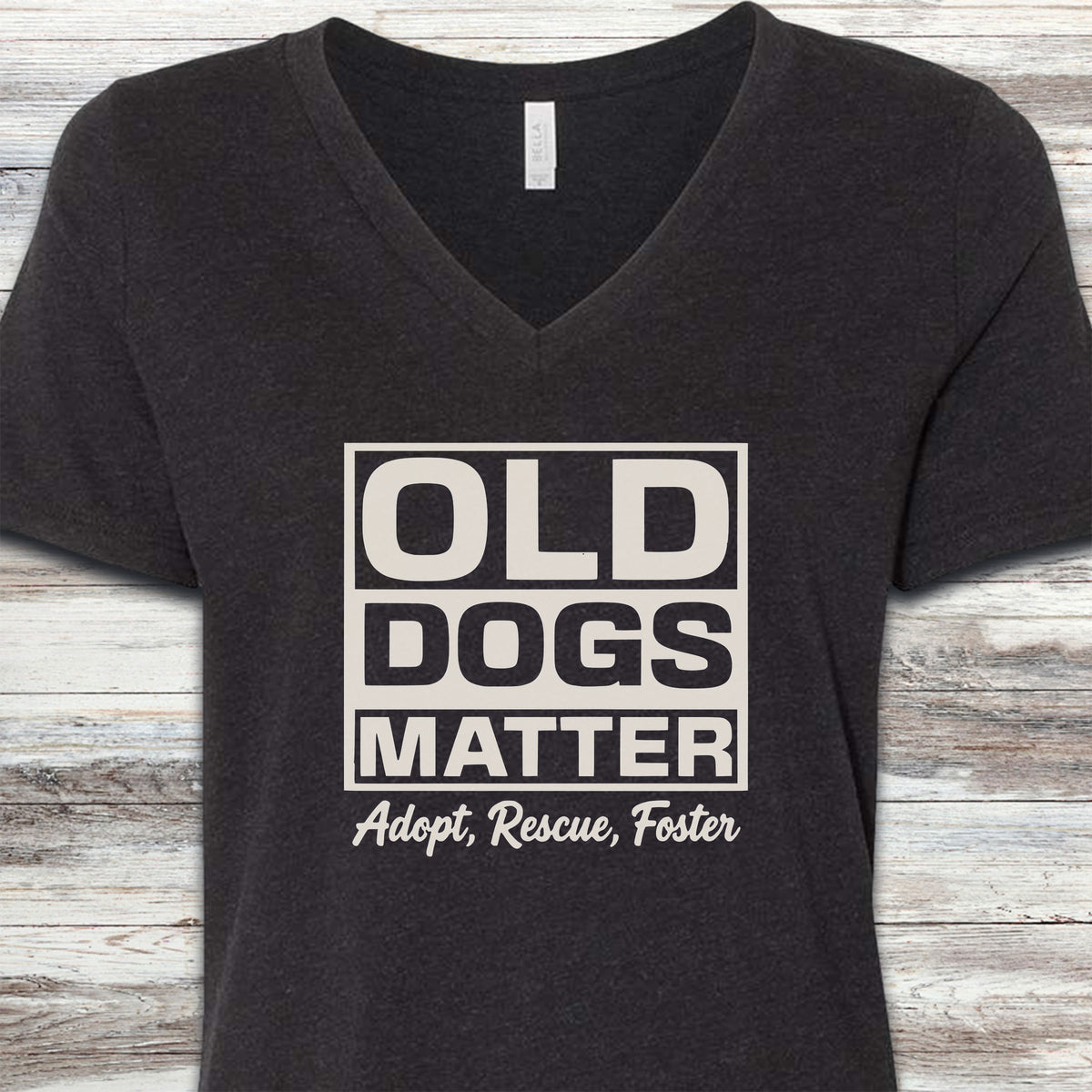 Old Dogs Matter V-Neck Tee - Black Heather