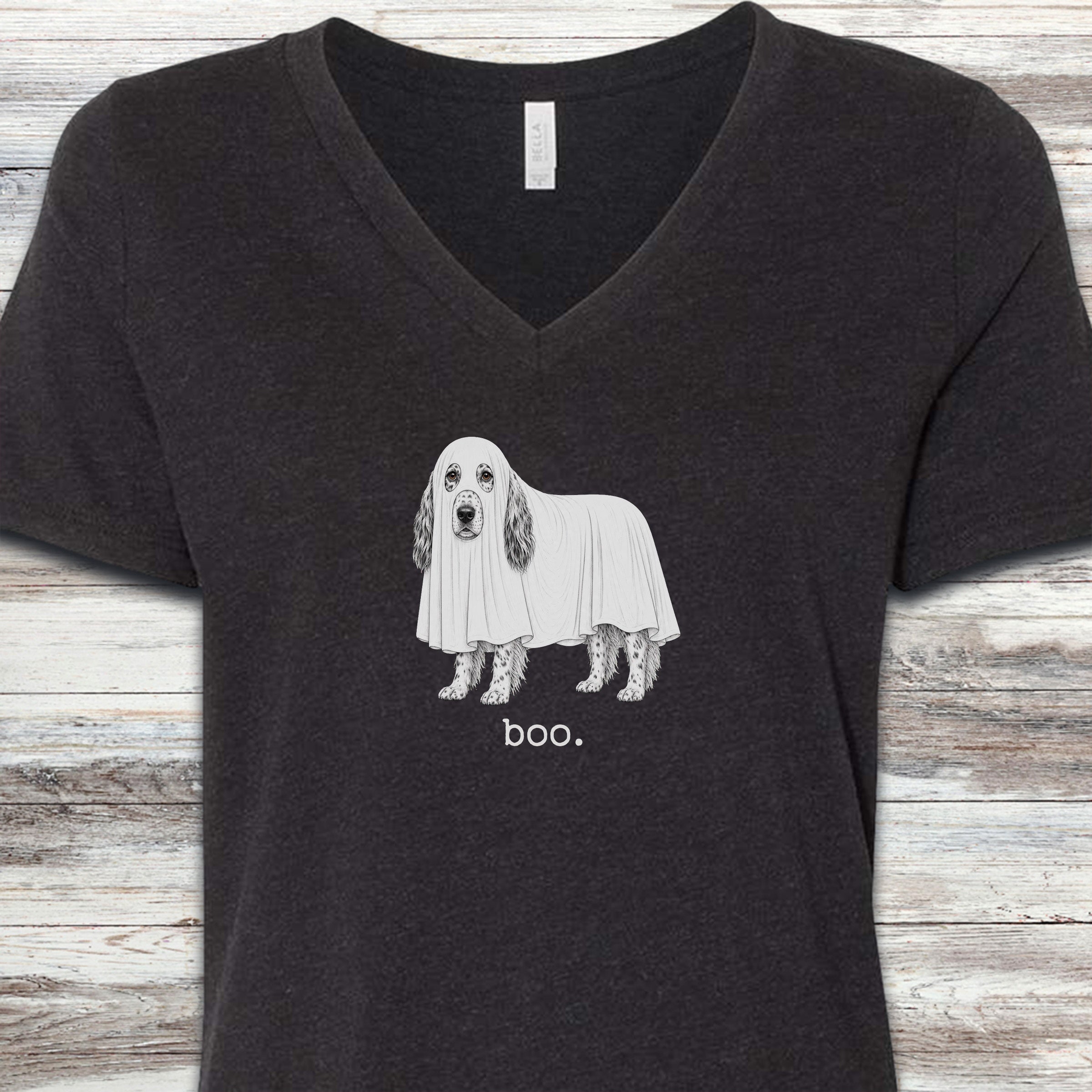 English Setter Boo V-Neck Tee - Black Heather