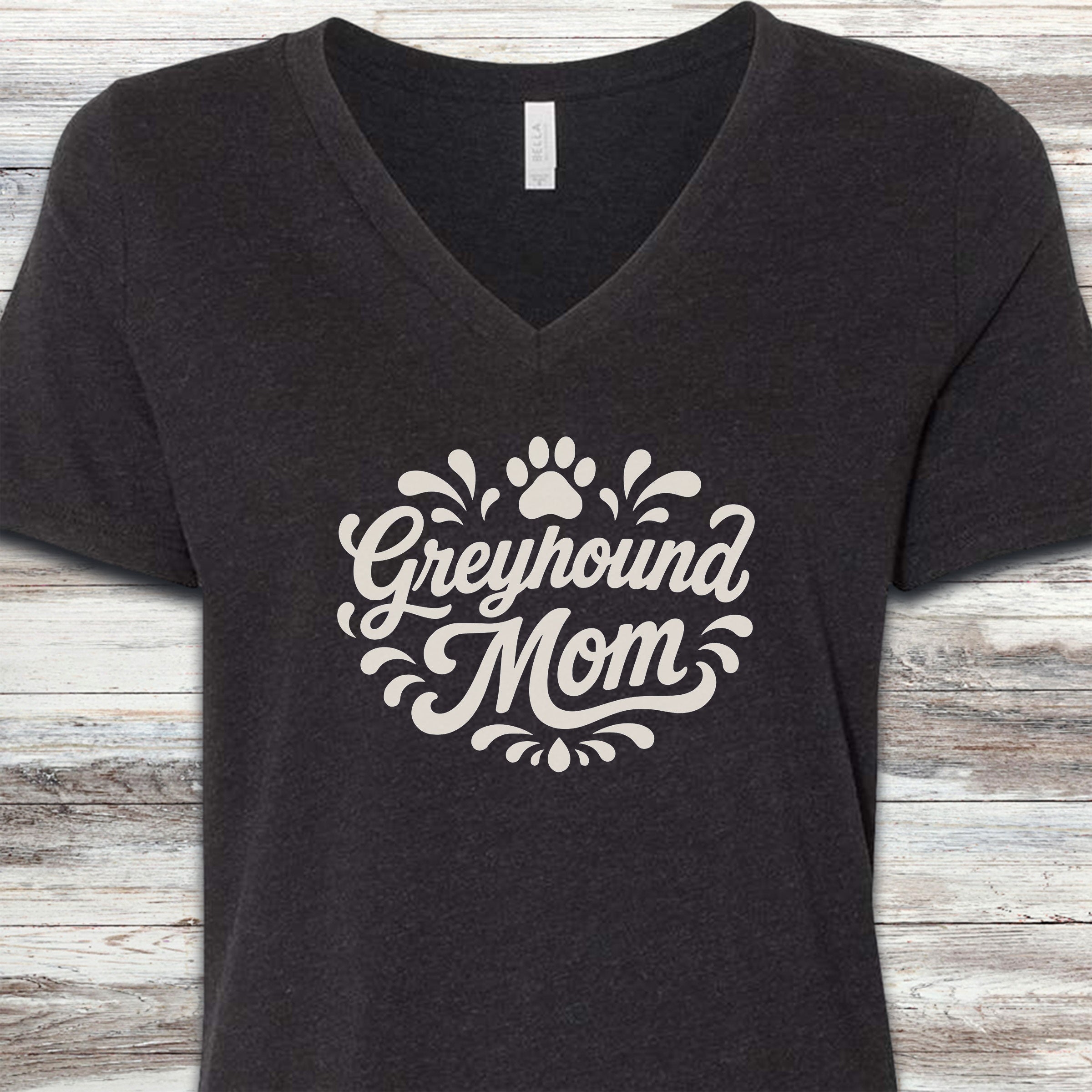 Greyhound Groovy Mom V-Neck Tee - Black Heather