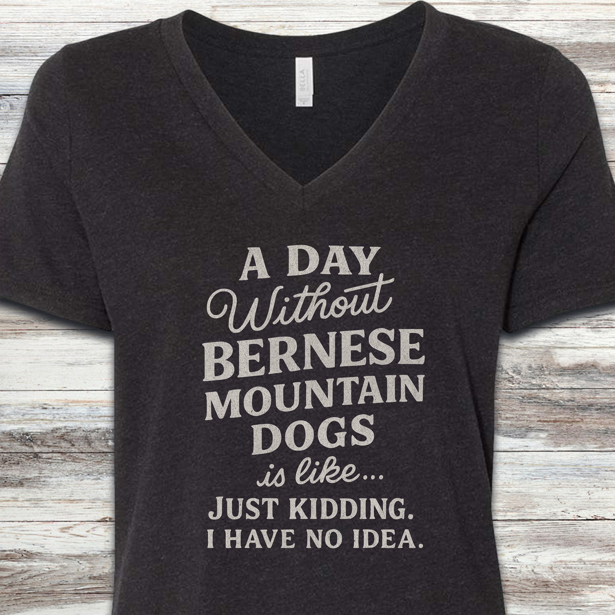 Bernese Mountain Dog Day V-Neck Tee - Black Heather