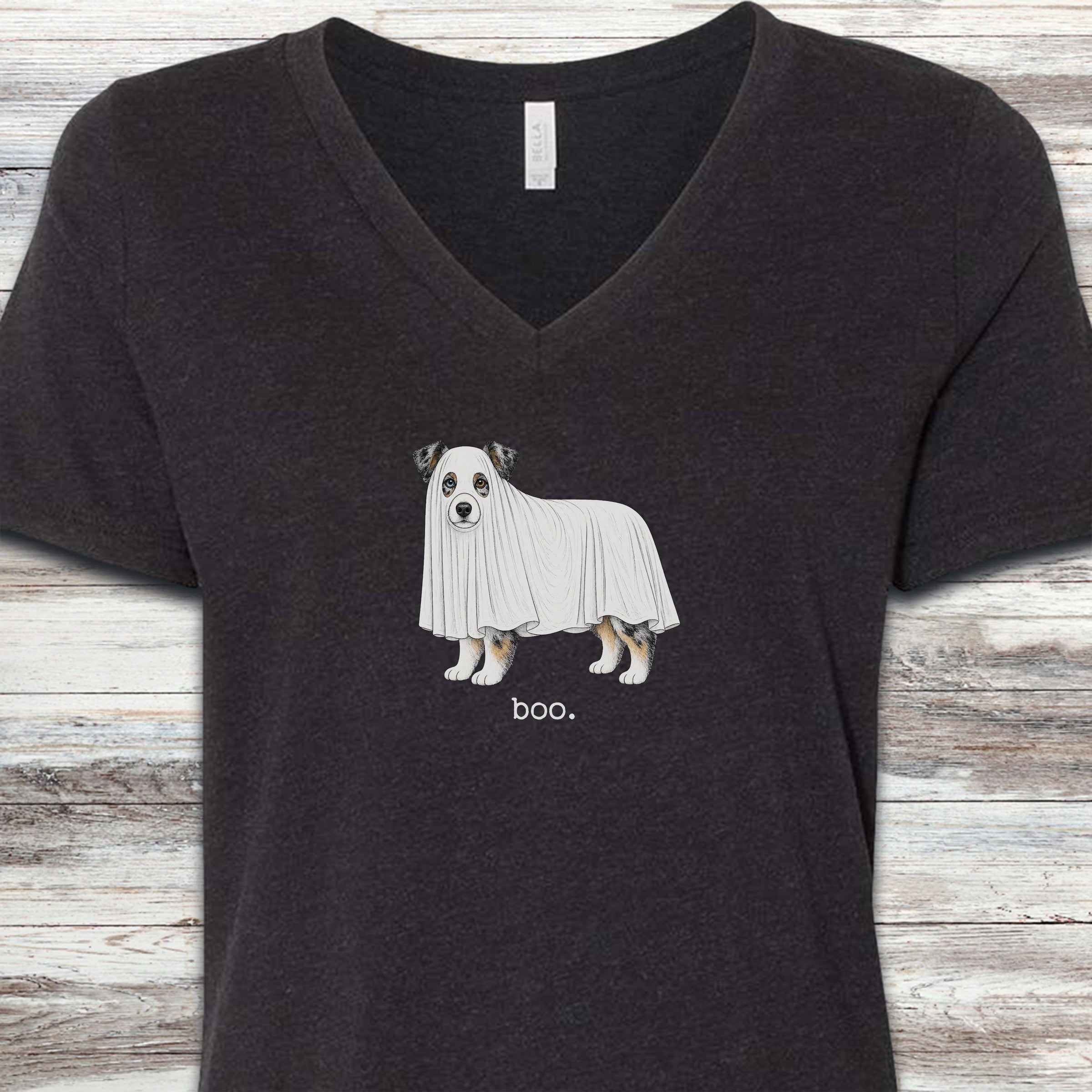 Australian Shepherd Boo V-Neck Tee - Black Heather