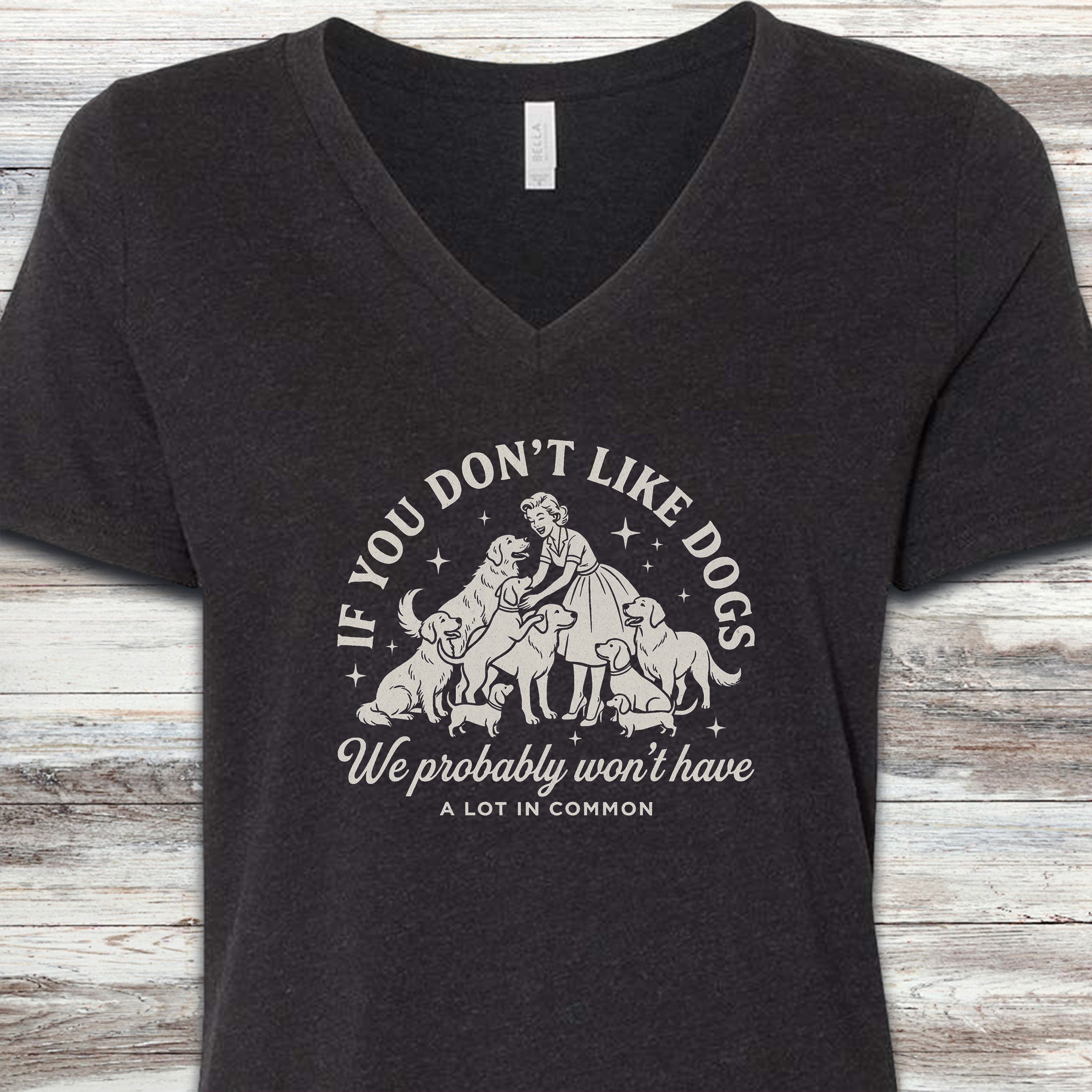 Must Like Dogs V-Neck Tee - Black Heather