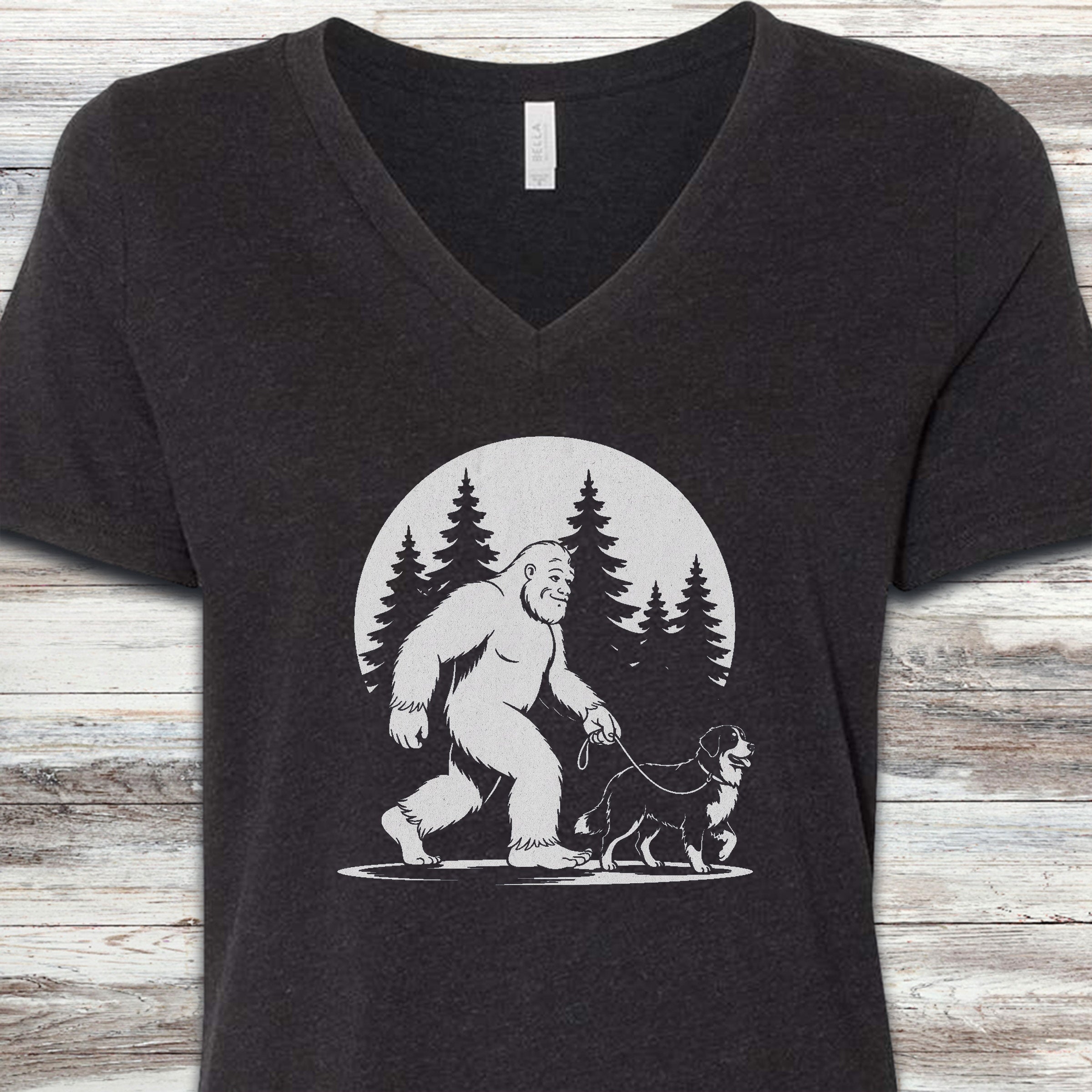 Bernese Mountain Dog Bigfoot V-Neck Tee - Black Heather