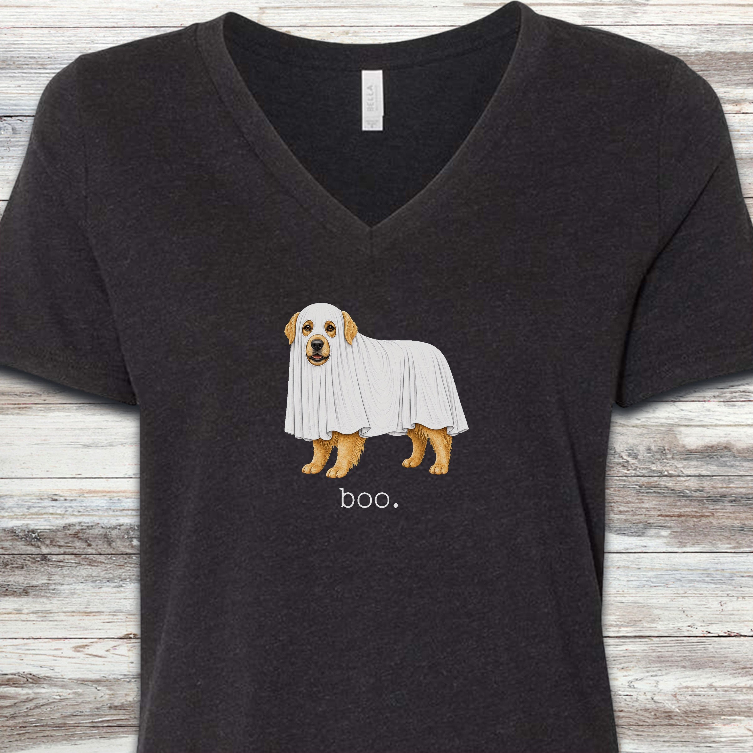 Golden Retriever Boo V-Neck Tee - Black Heather