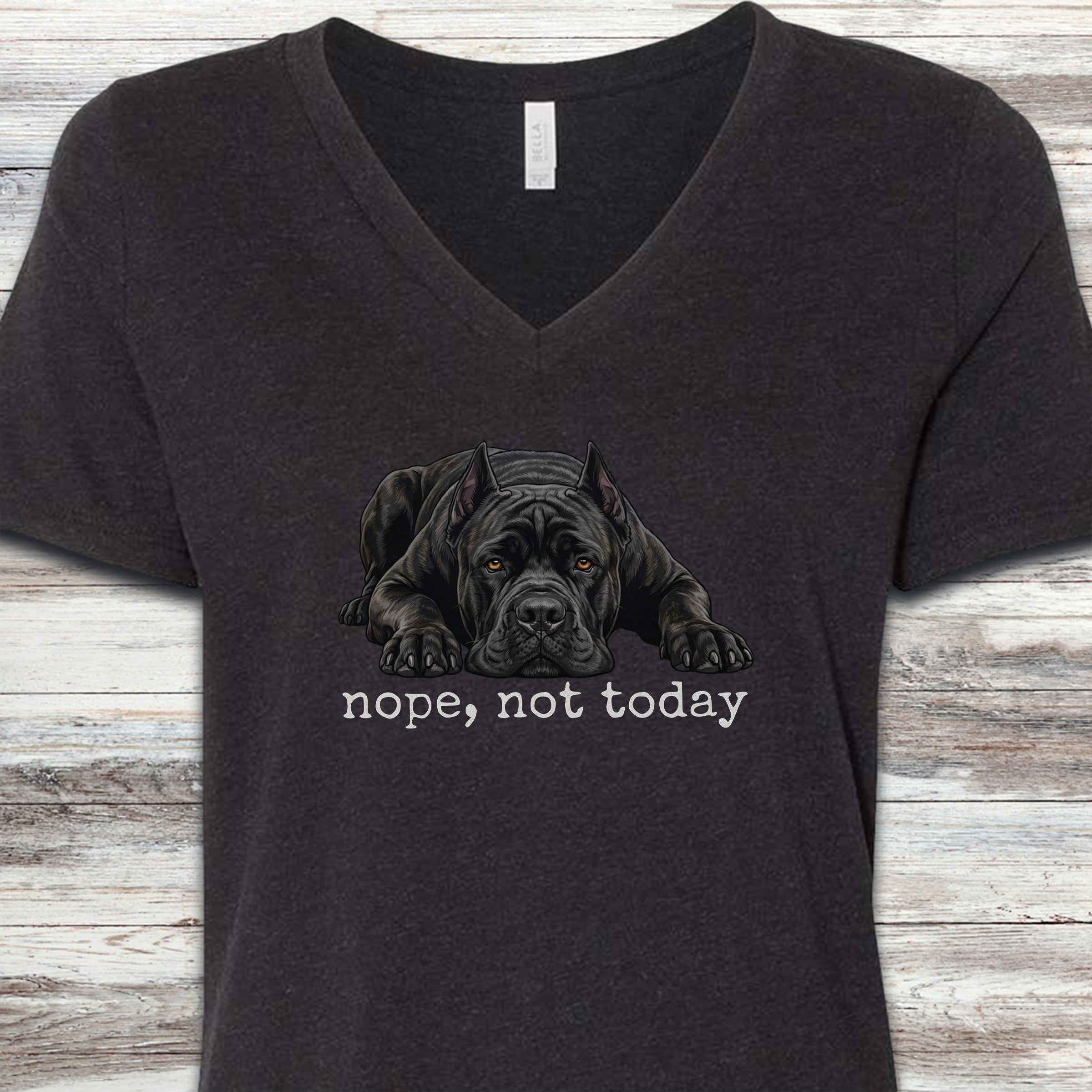 Cane Corso Cropped Nope V-Neck Tee - Black Heather