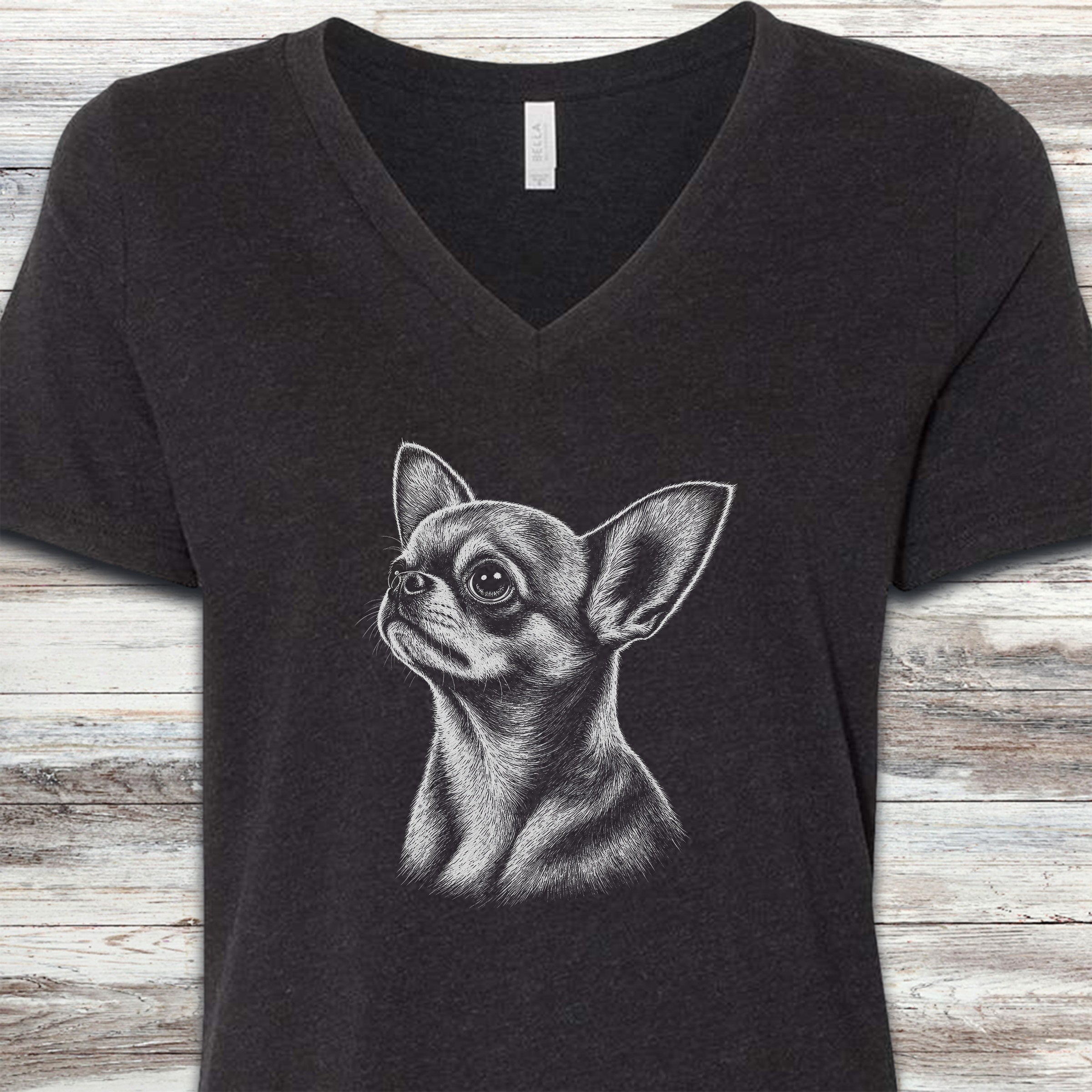 Chihuahua Loyalty V-Neck Tee - Black Heather