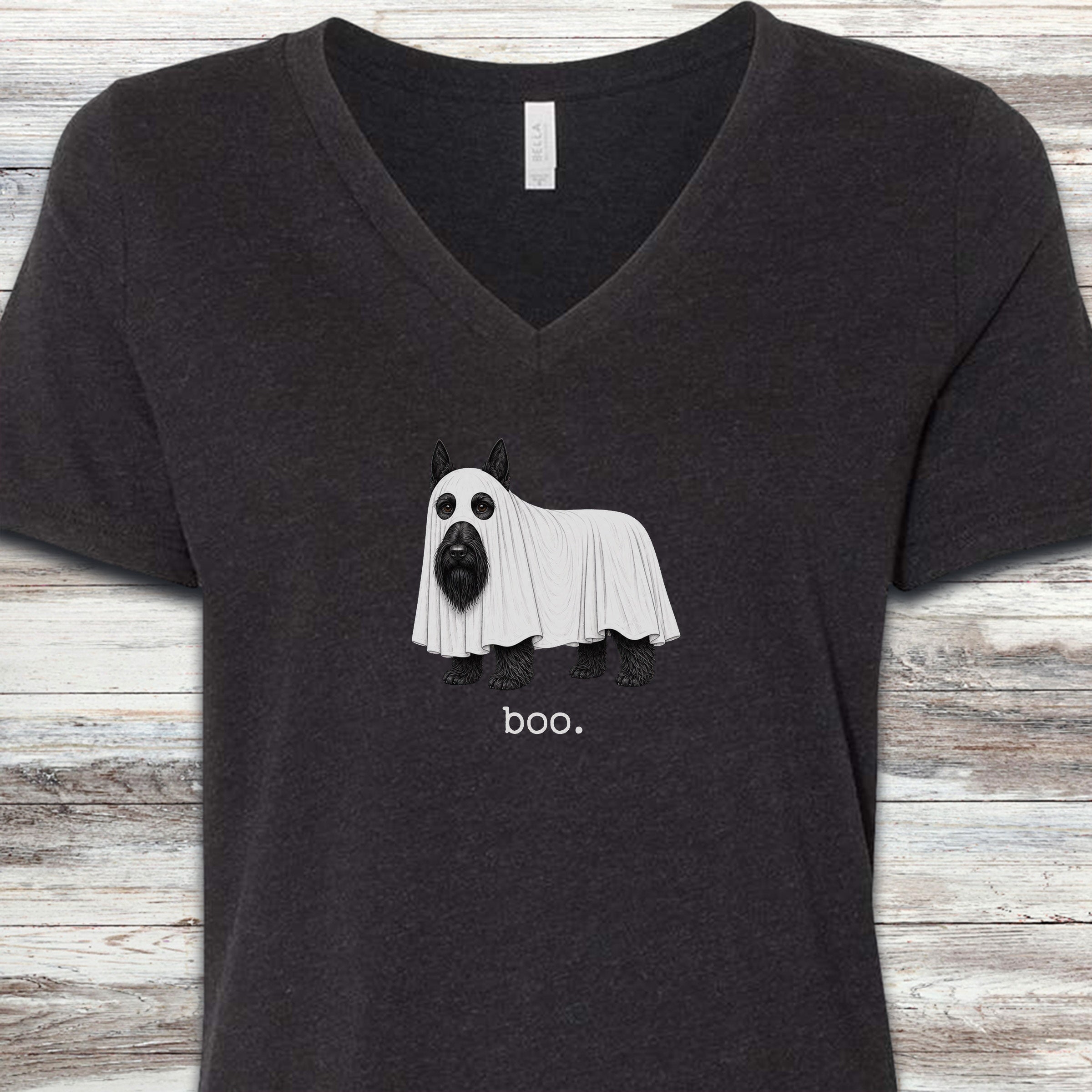 Scottish Terrier Boo V-Neck Tee - Black Heather