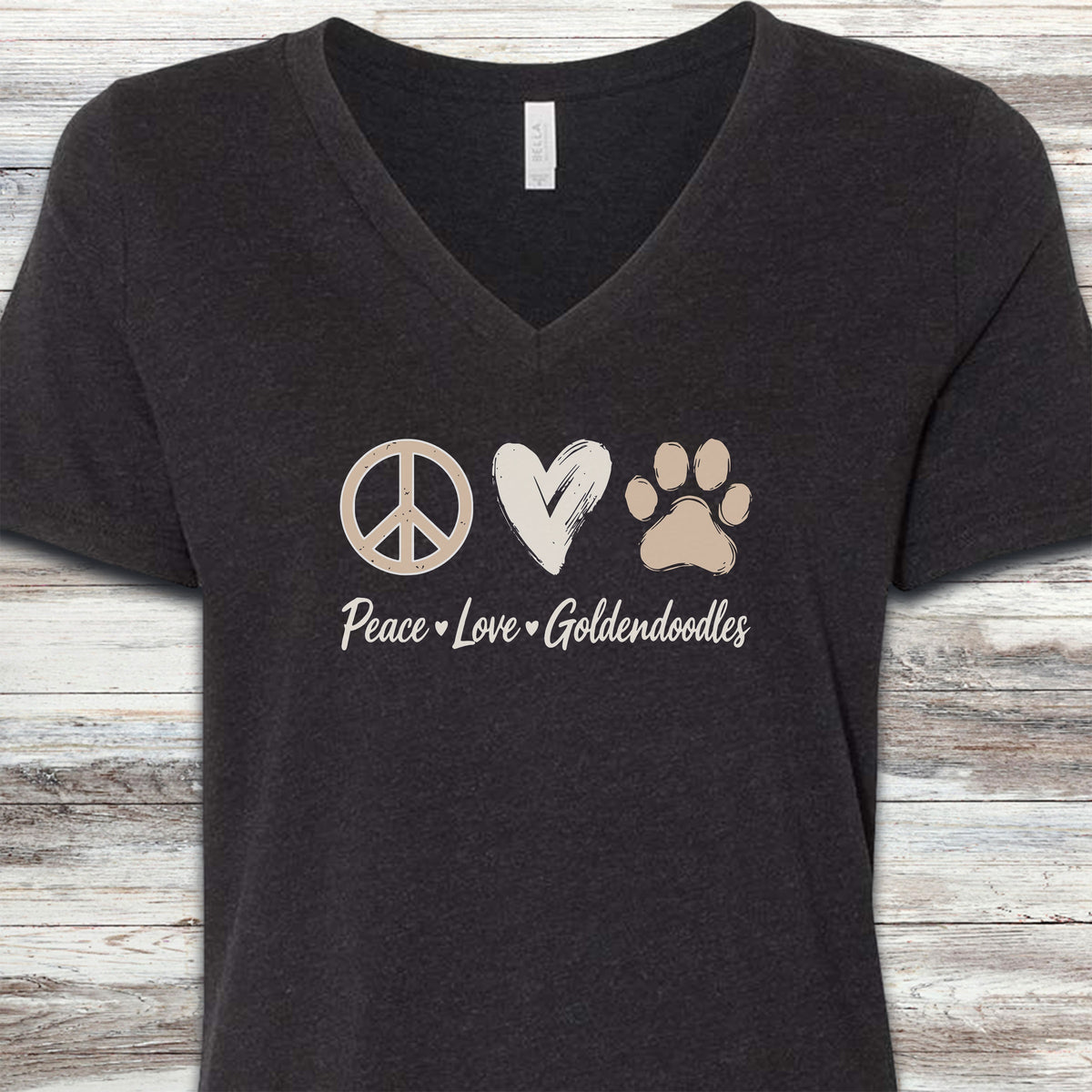 Goldendoodle Peace V-Neck Tee - Black Heather