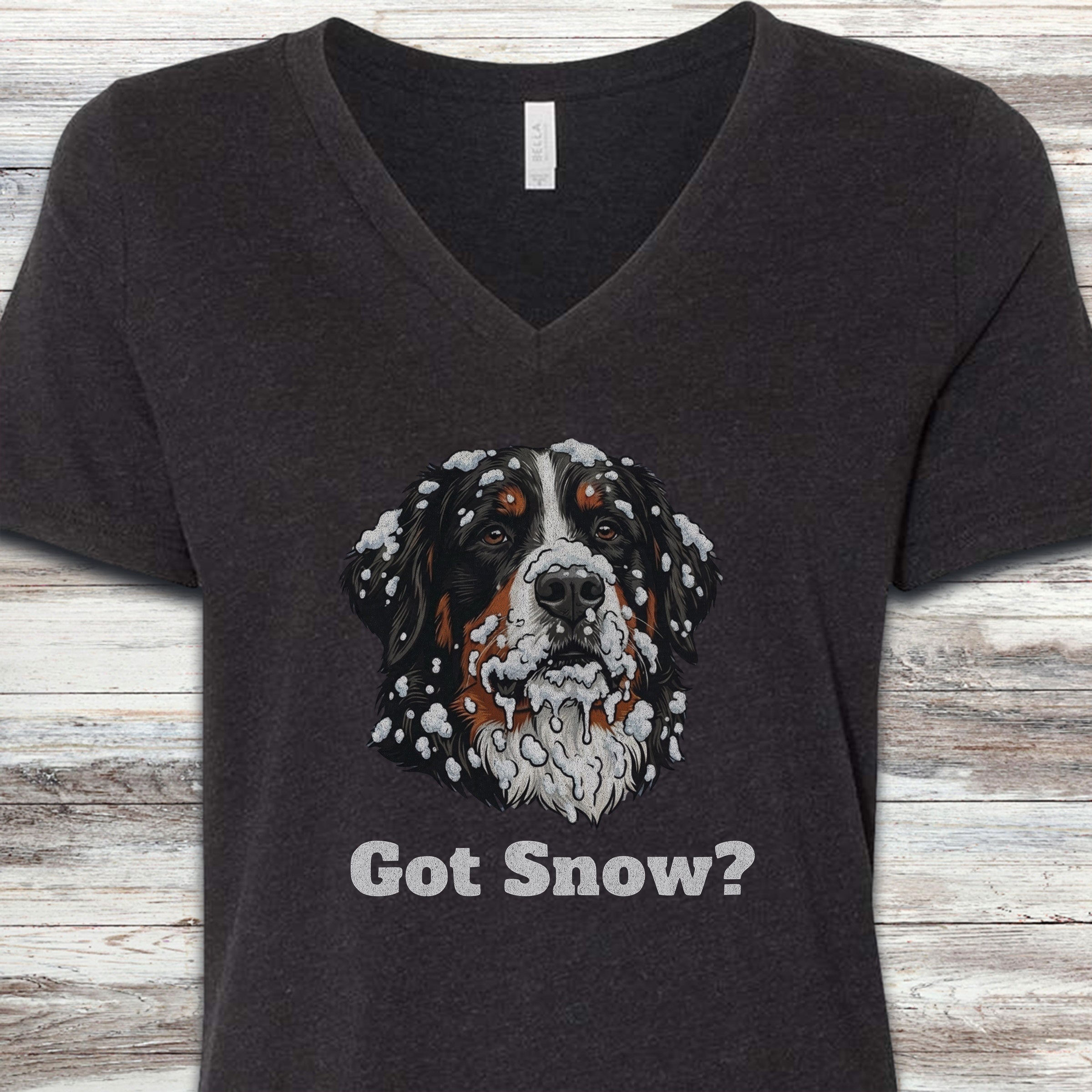 Bernese Mountain Dog Got Snow V-Neck Tee - Black Heather