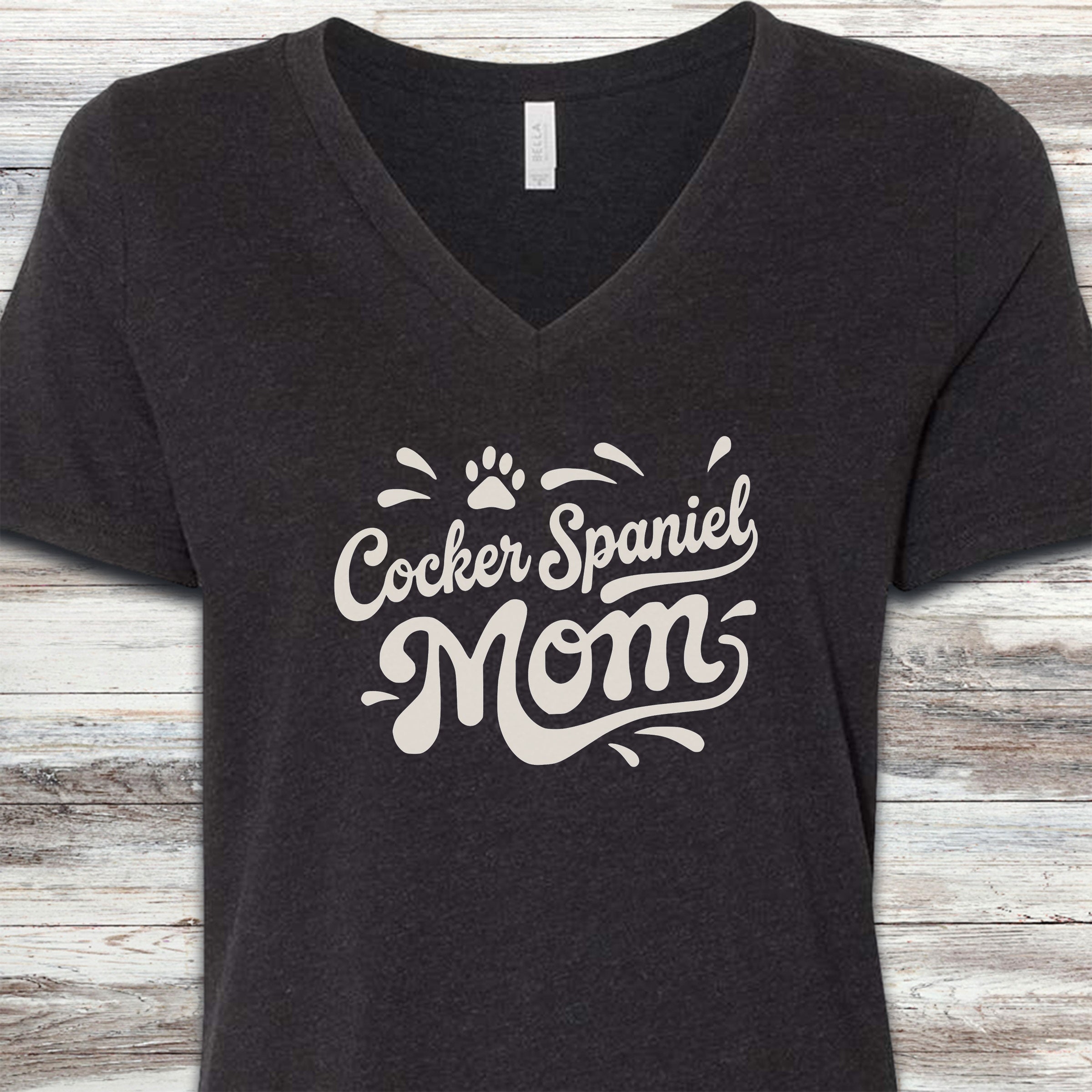Cocker Spaniel Groovy Mom V-Neck Tee - Black Heather