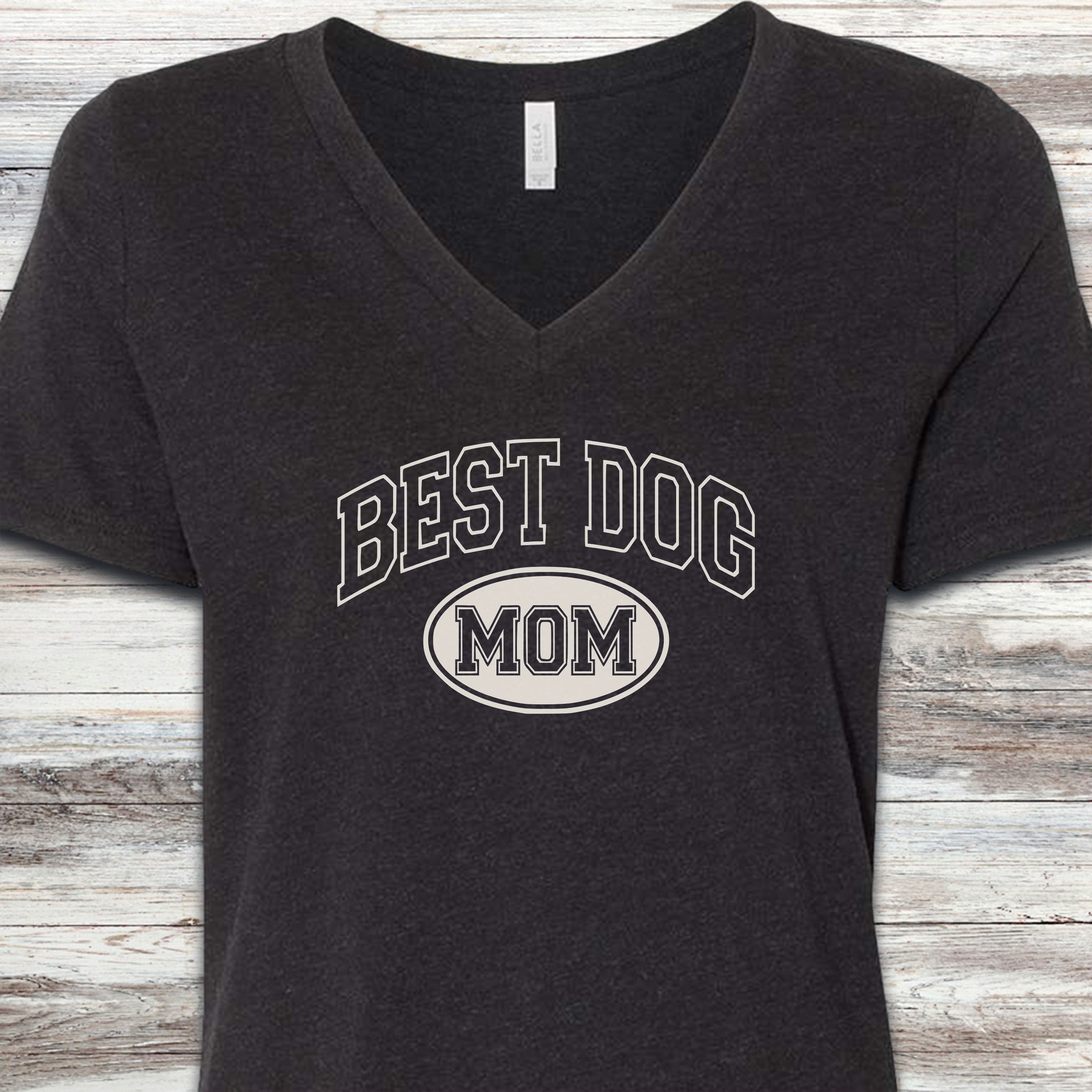 Best Dog University Mom V-Neck Tee - Black Heather