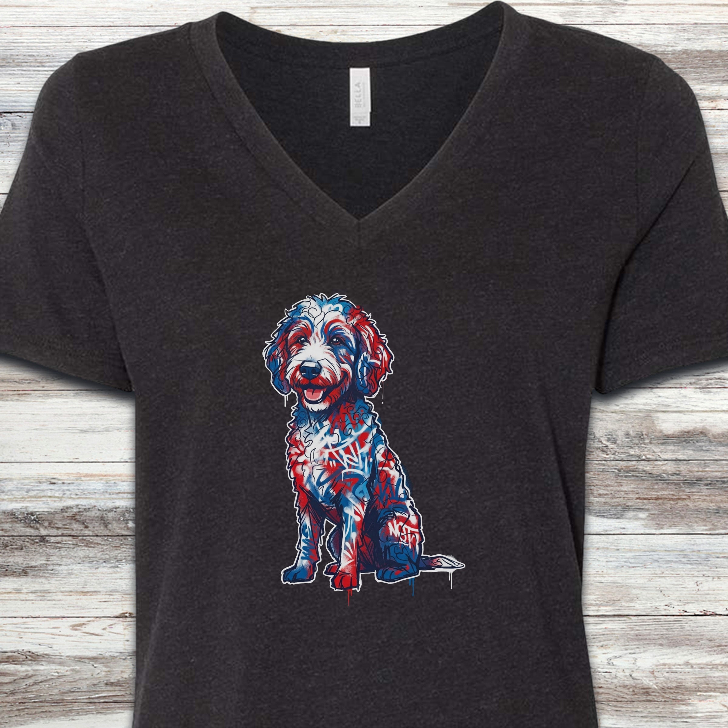 Doodle American Graffiti Art V-Neck Tee - Black Heather
