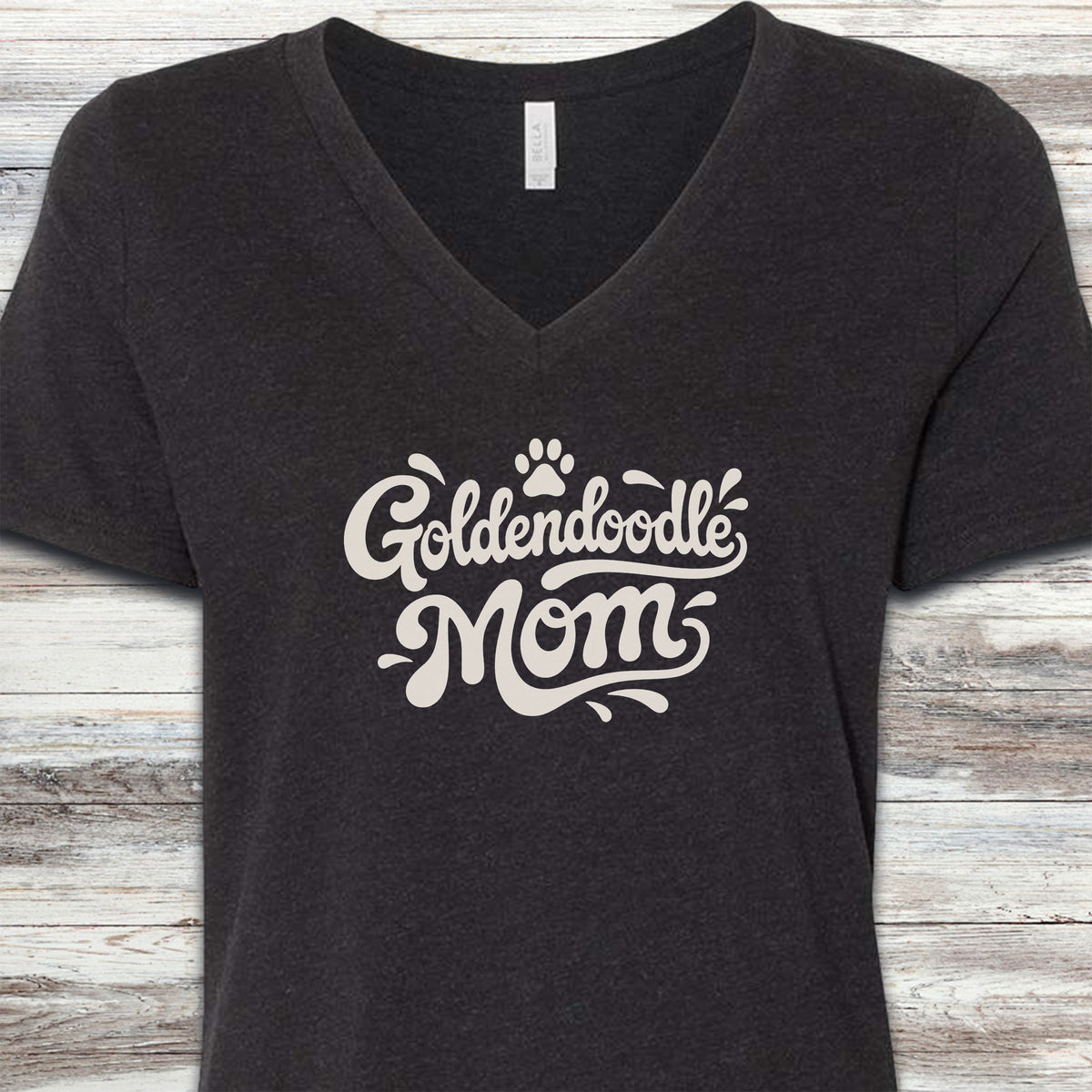 Goldendoodle Groovy Mom V-Neck Tee - Black Heather