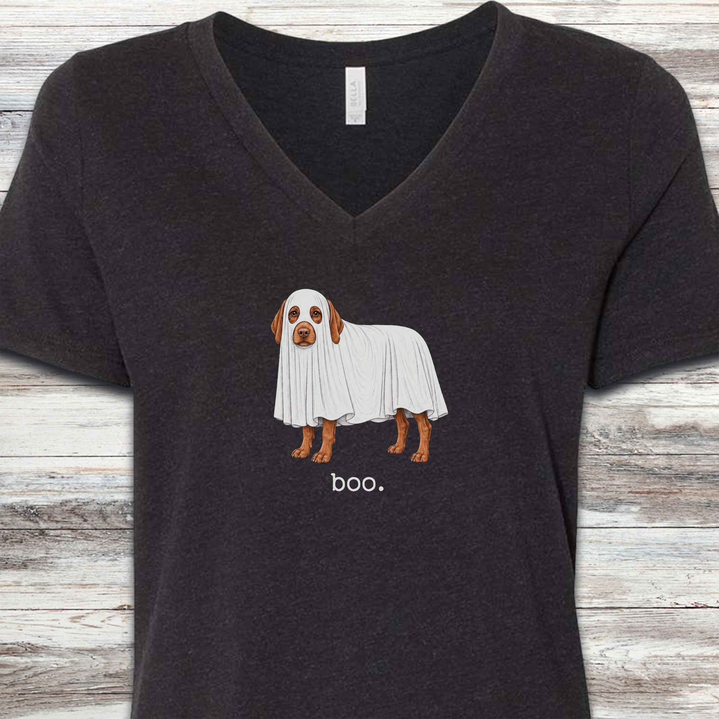 Vizsla Boo V-Neck Tee - Black Heather