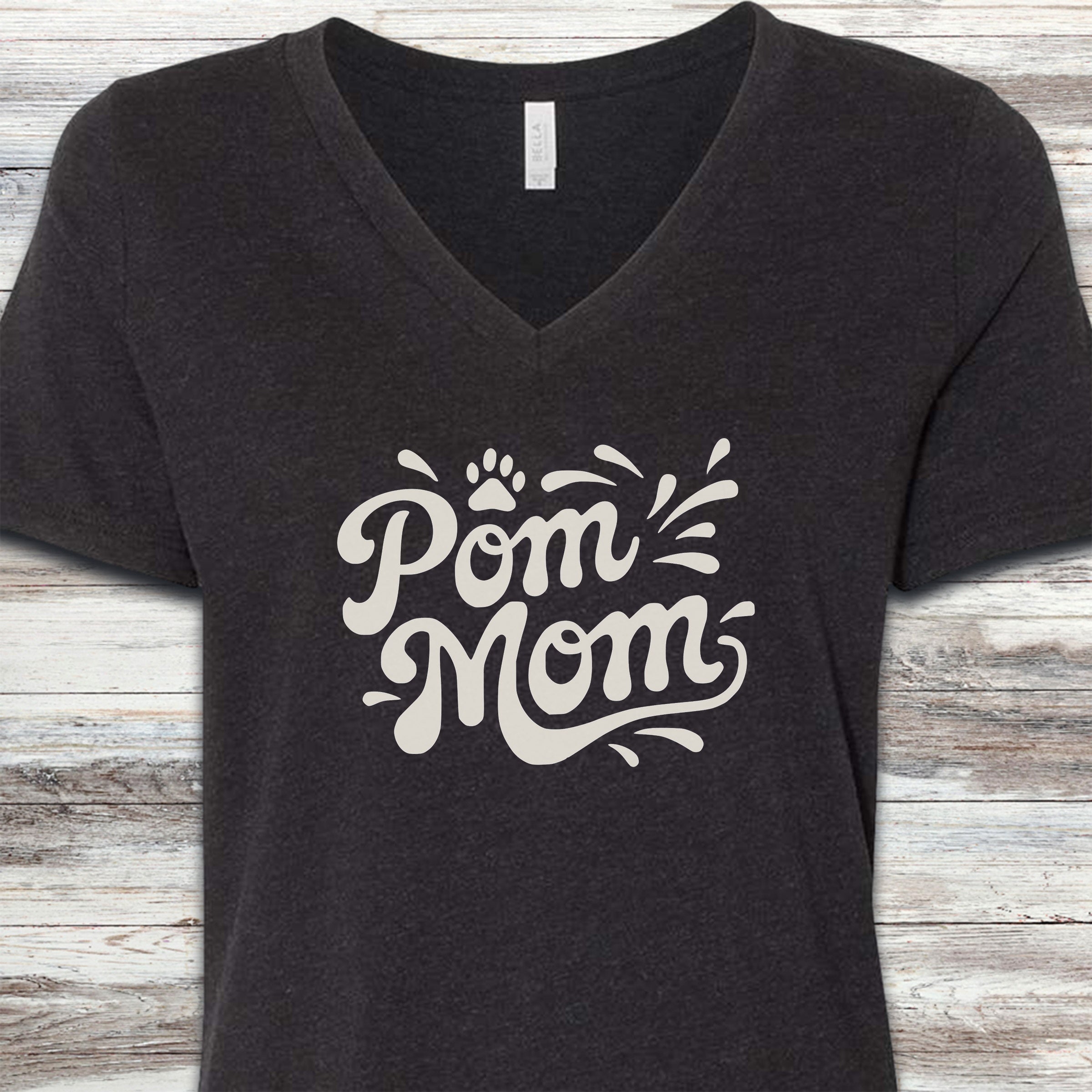 Pomeranian Groovy Mom V-Neck Tee - Black Heather