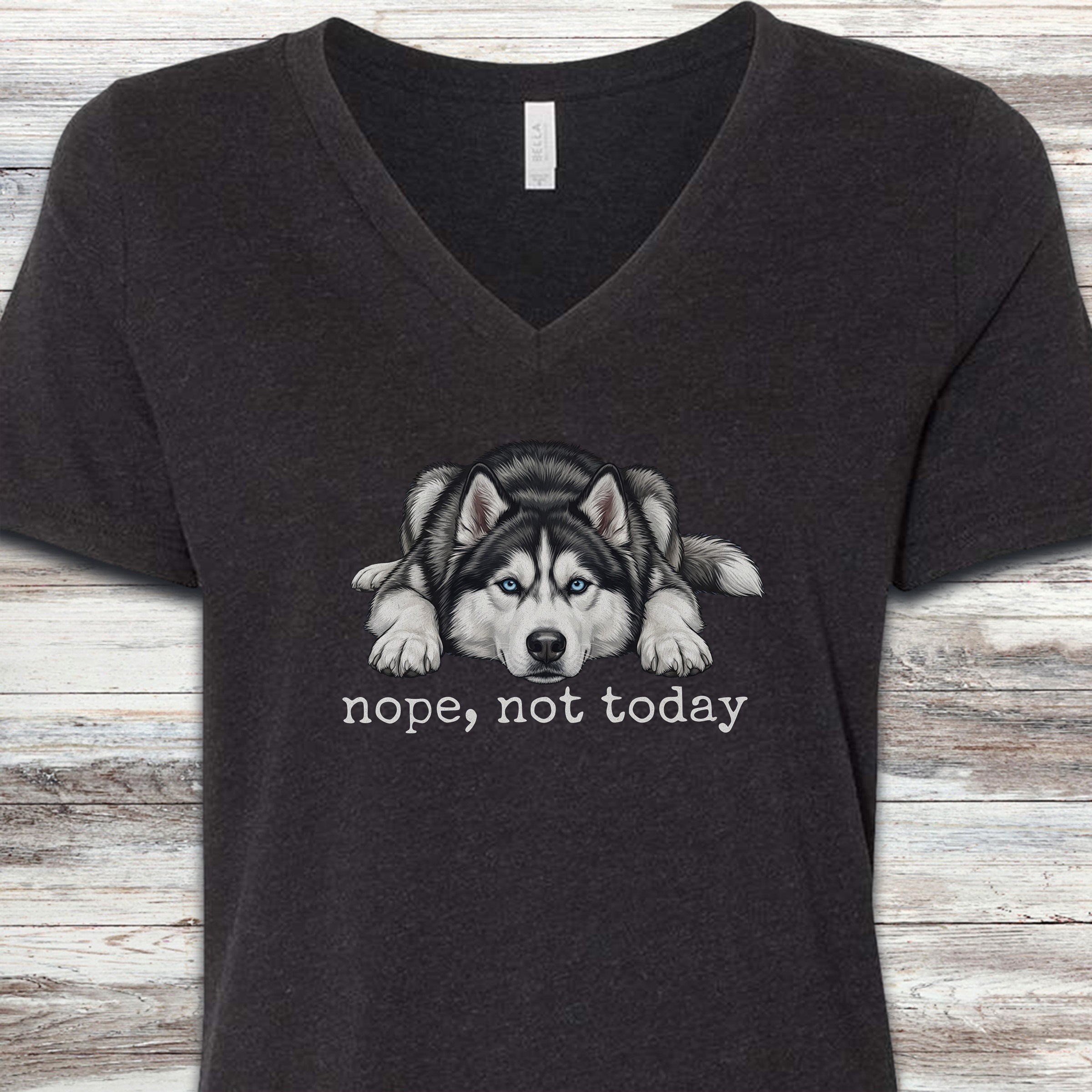 Husky Nope V-Neck Tee - Black Heather