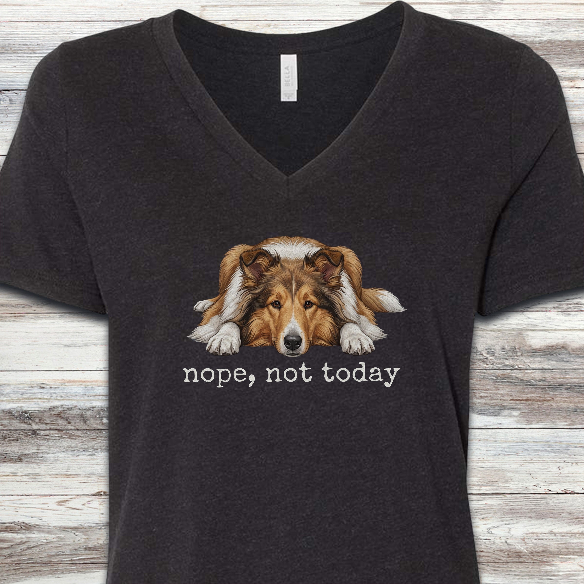 Rough Collie Nope V-Neck Tee - Black Heather