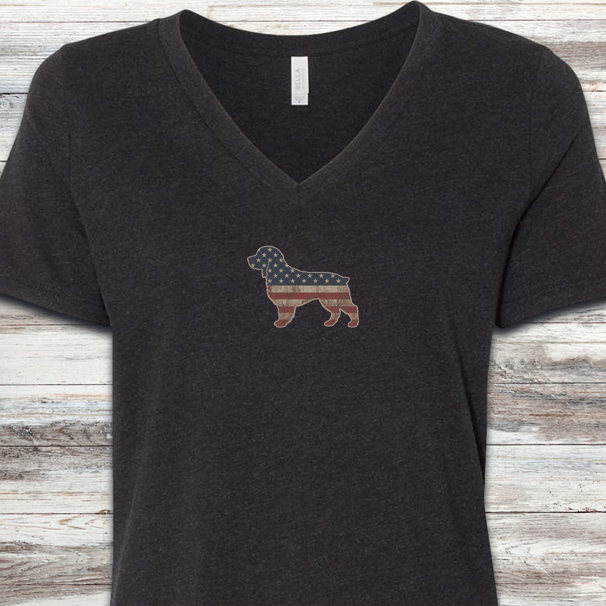 Boykin Spaniel Vintage USA V-Neck Tee - Black Heather