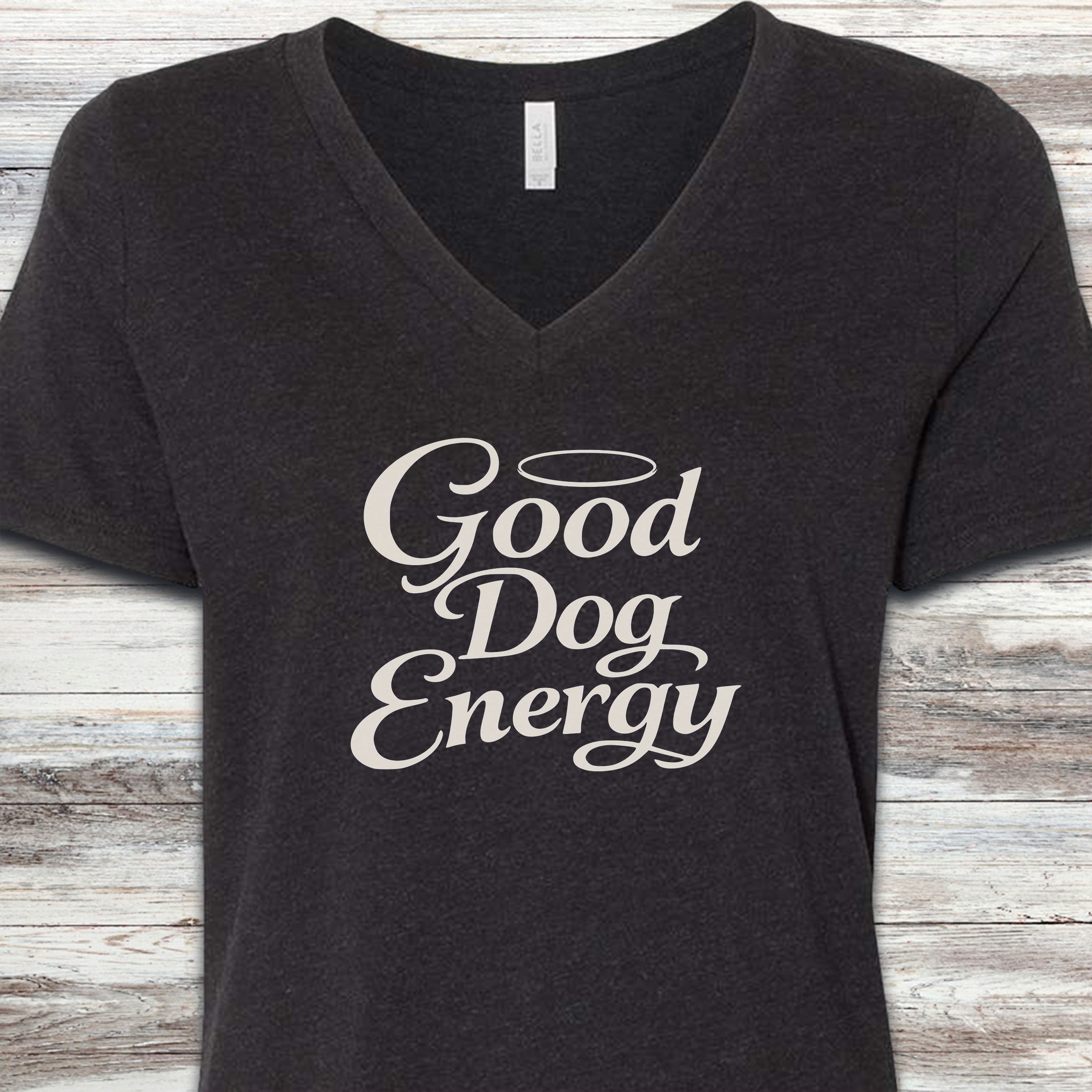 Good Dog Energy V-Neck Tee - Black Heather