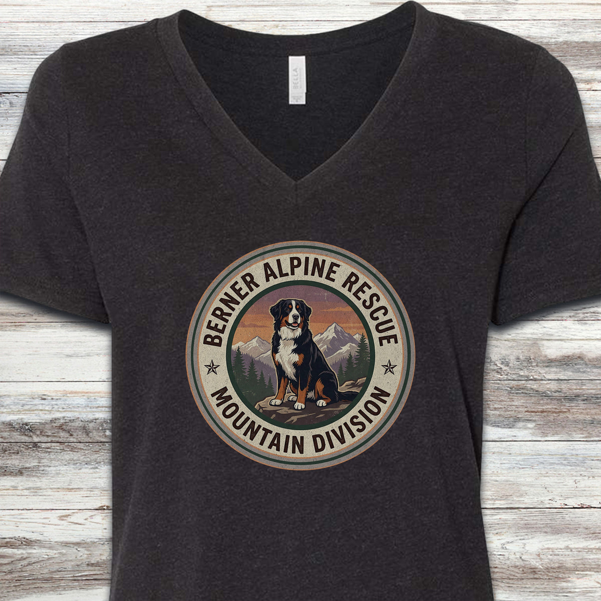 Bernese Mountain Dog Rescue V-Neck Tee - Black Heather