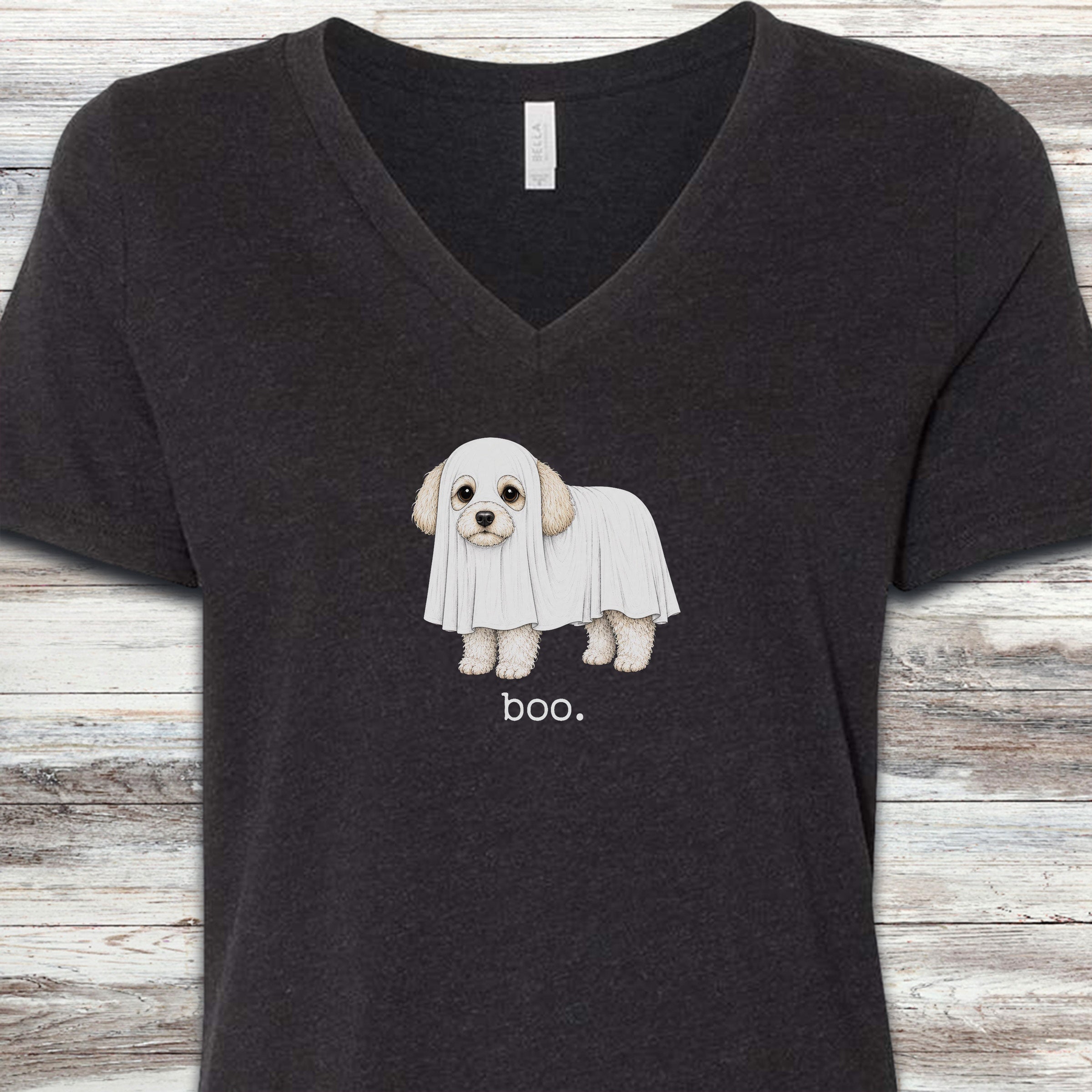 Maltipoo Boo V-Neck Tee - Black Heather