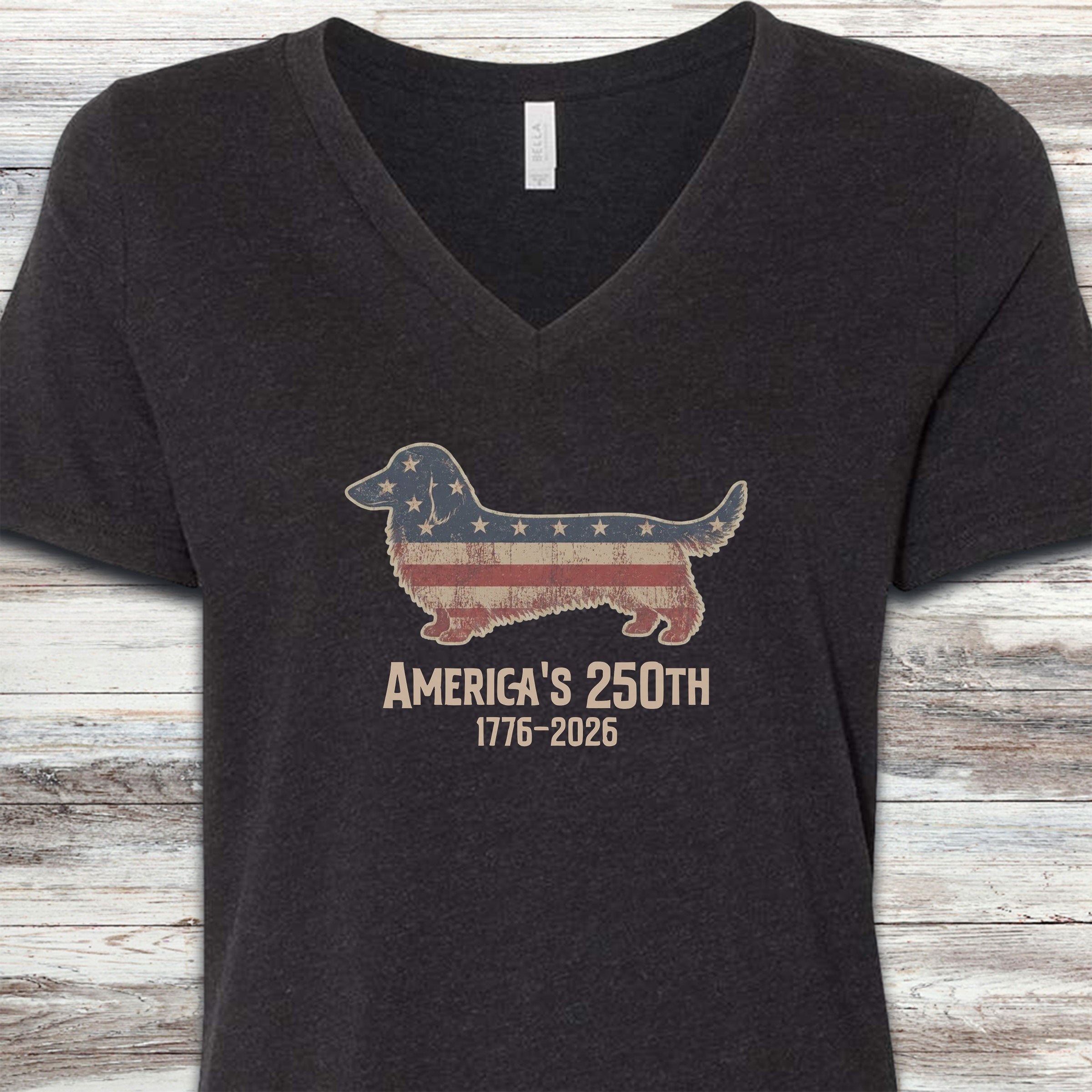 Dachshund 250 V-Neck Tee - Black Heather