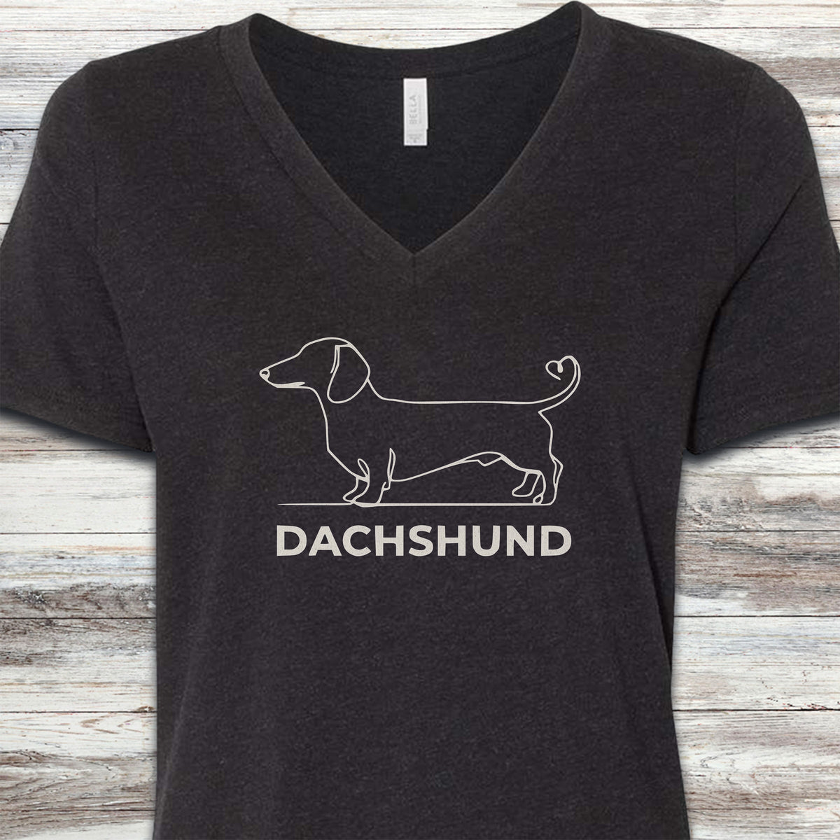 Dachshund Minimalist V-Neck Tee - Black Heather