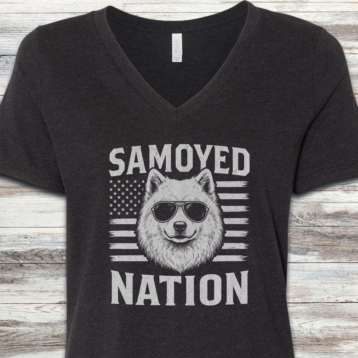 Samoyed Nation V-Neck Tee - Black Heather
